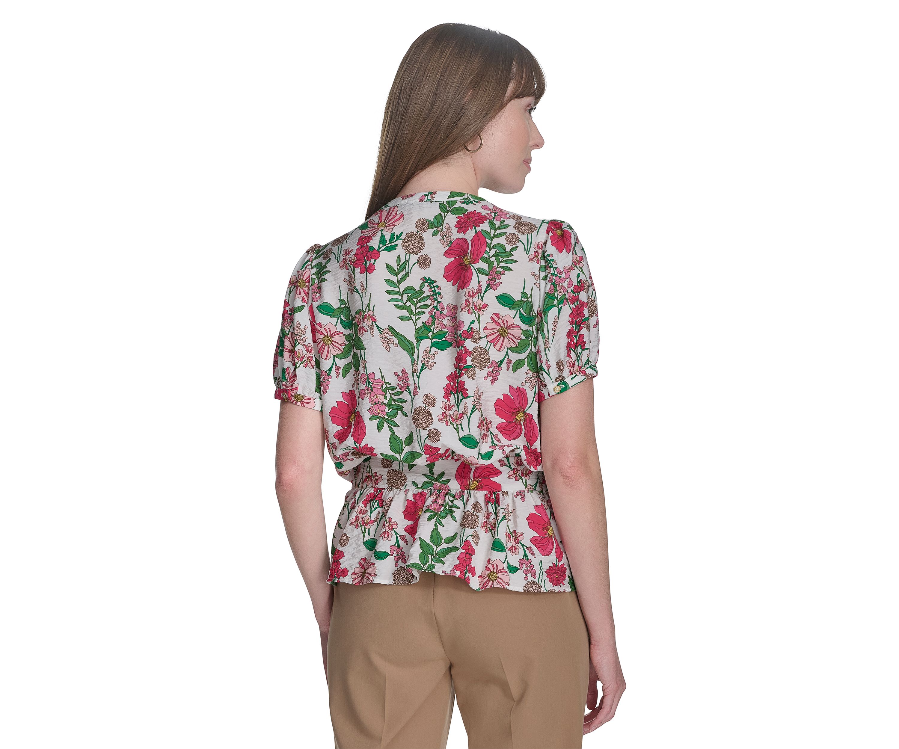 Womens Floral Belted Blouse