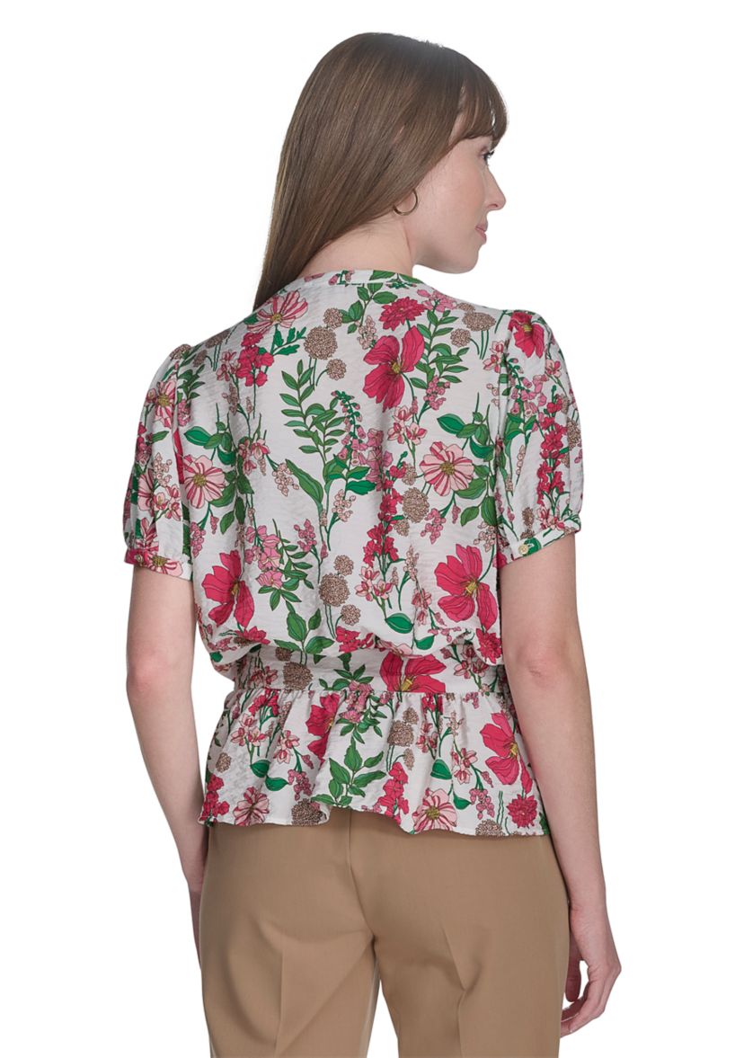 Womens Floral Belted Blouse