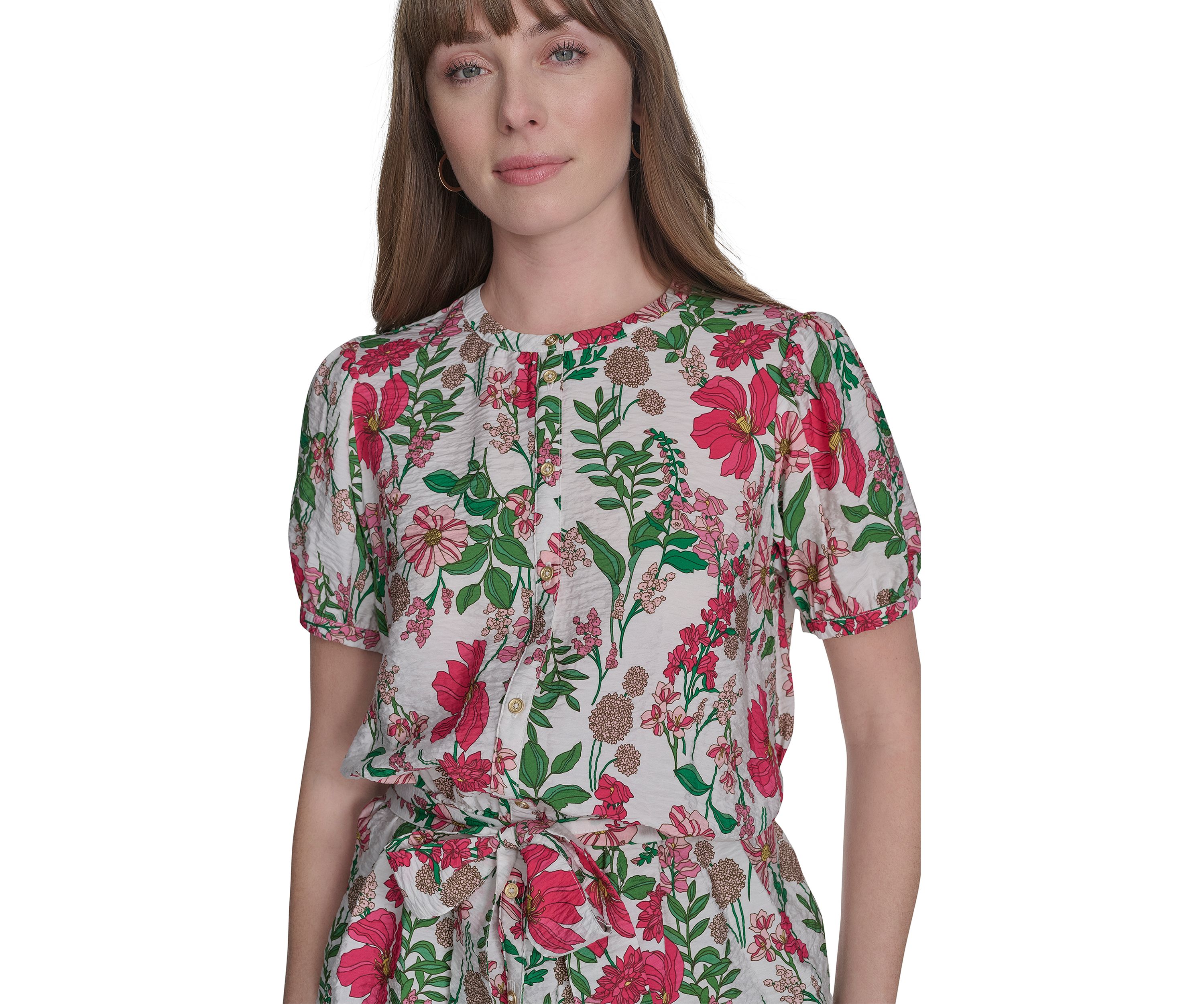 Womens Floral Belted Blouse