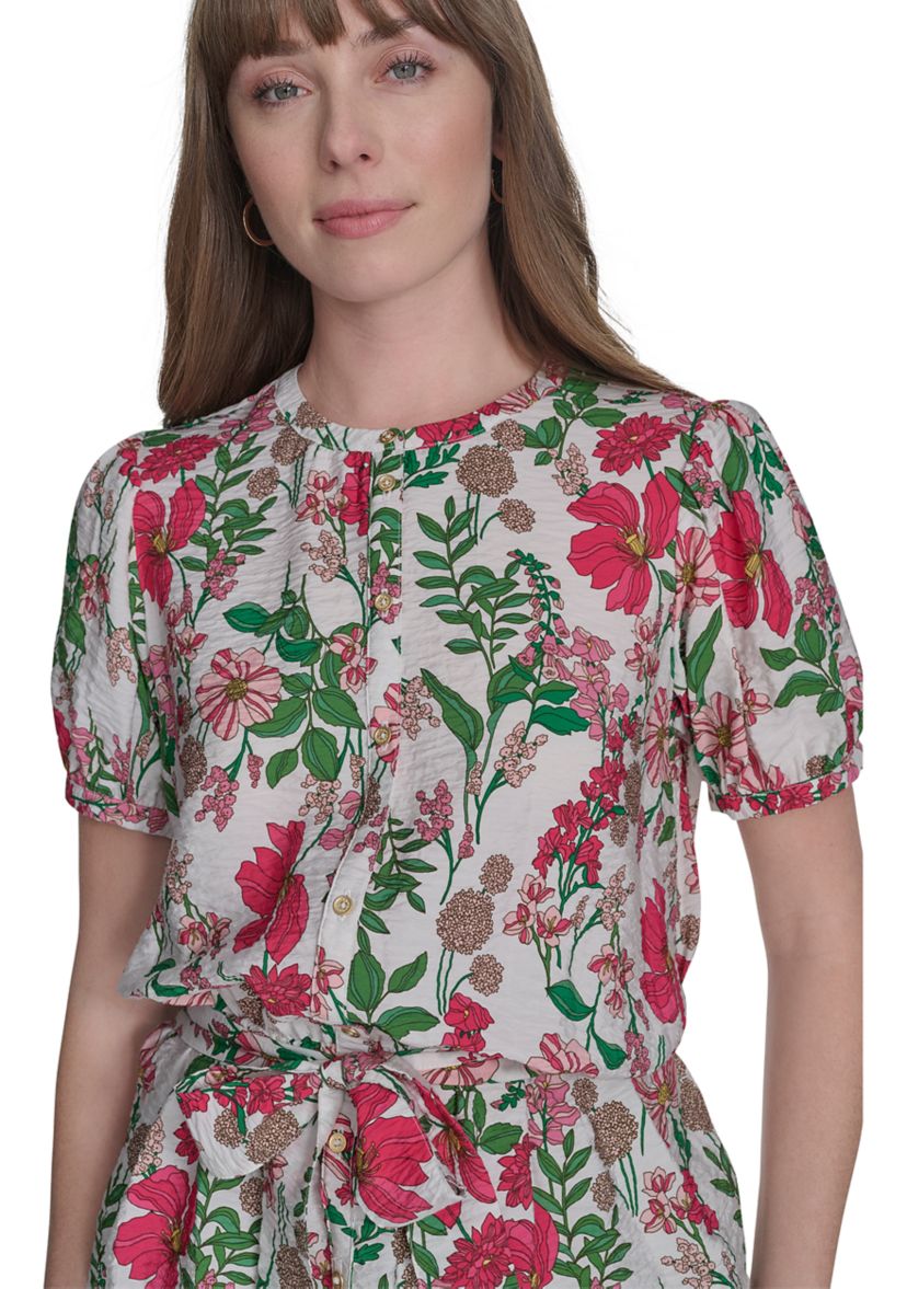 Womens Floral Belted Blouse