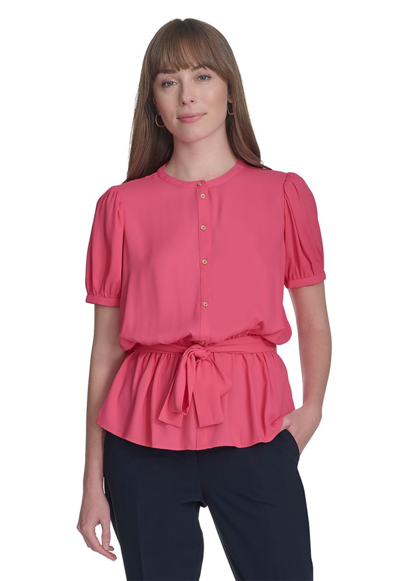 Womens Solid Belted Blouse