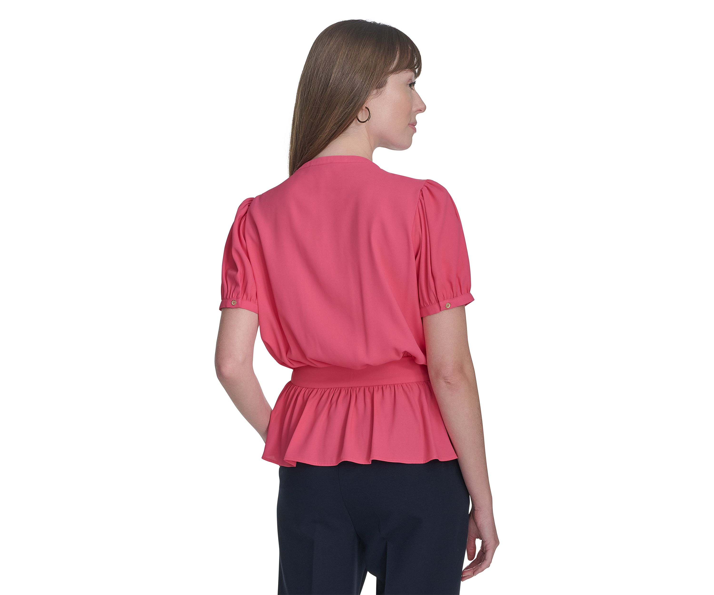 Womens Solid Belted Blouse
