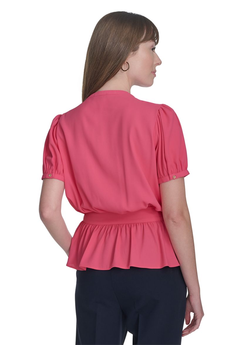 Womens Solid Belted Blouse