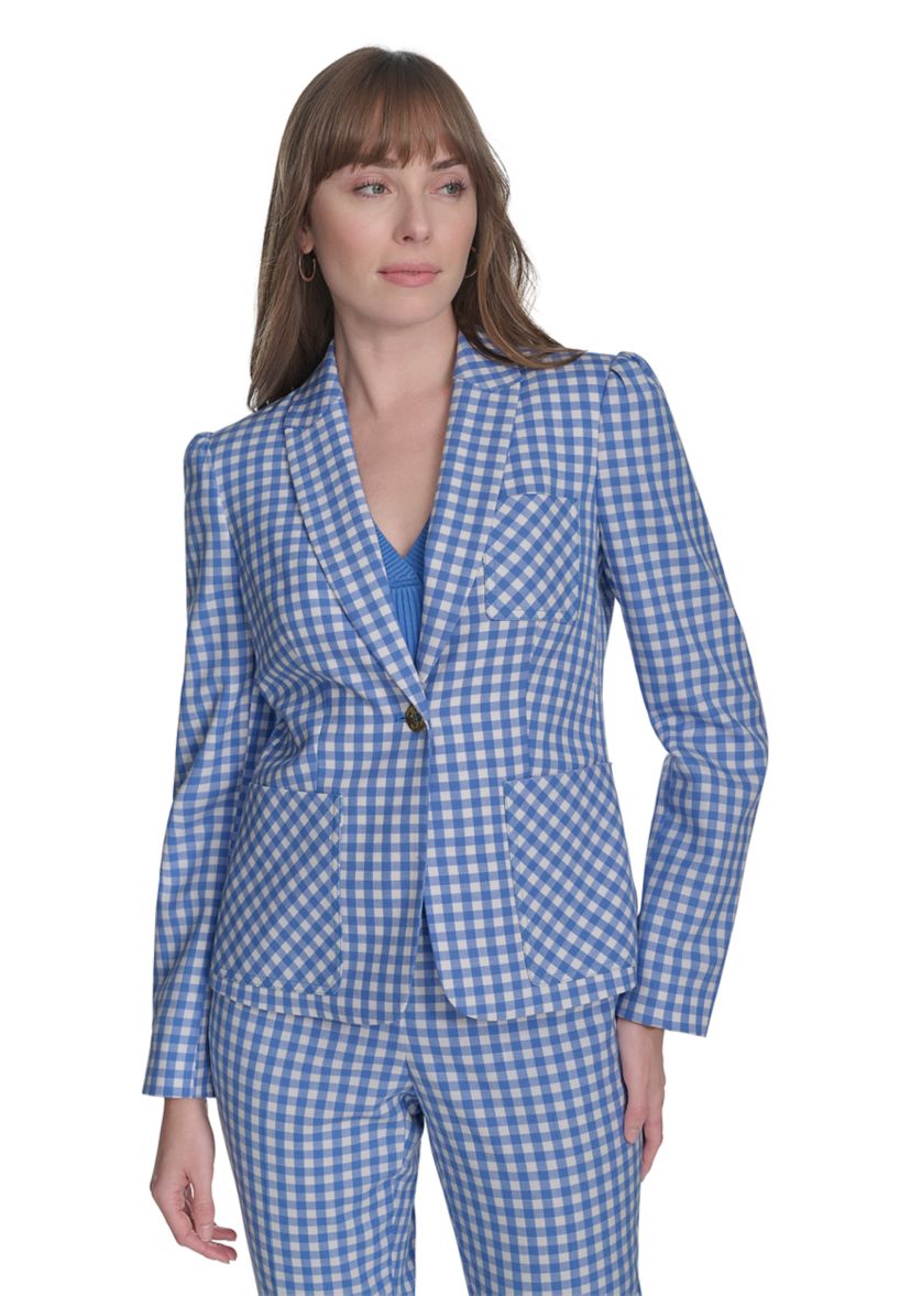 Womens One Button Gingham Blazer
