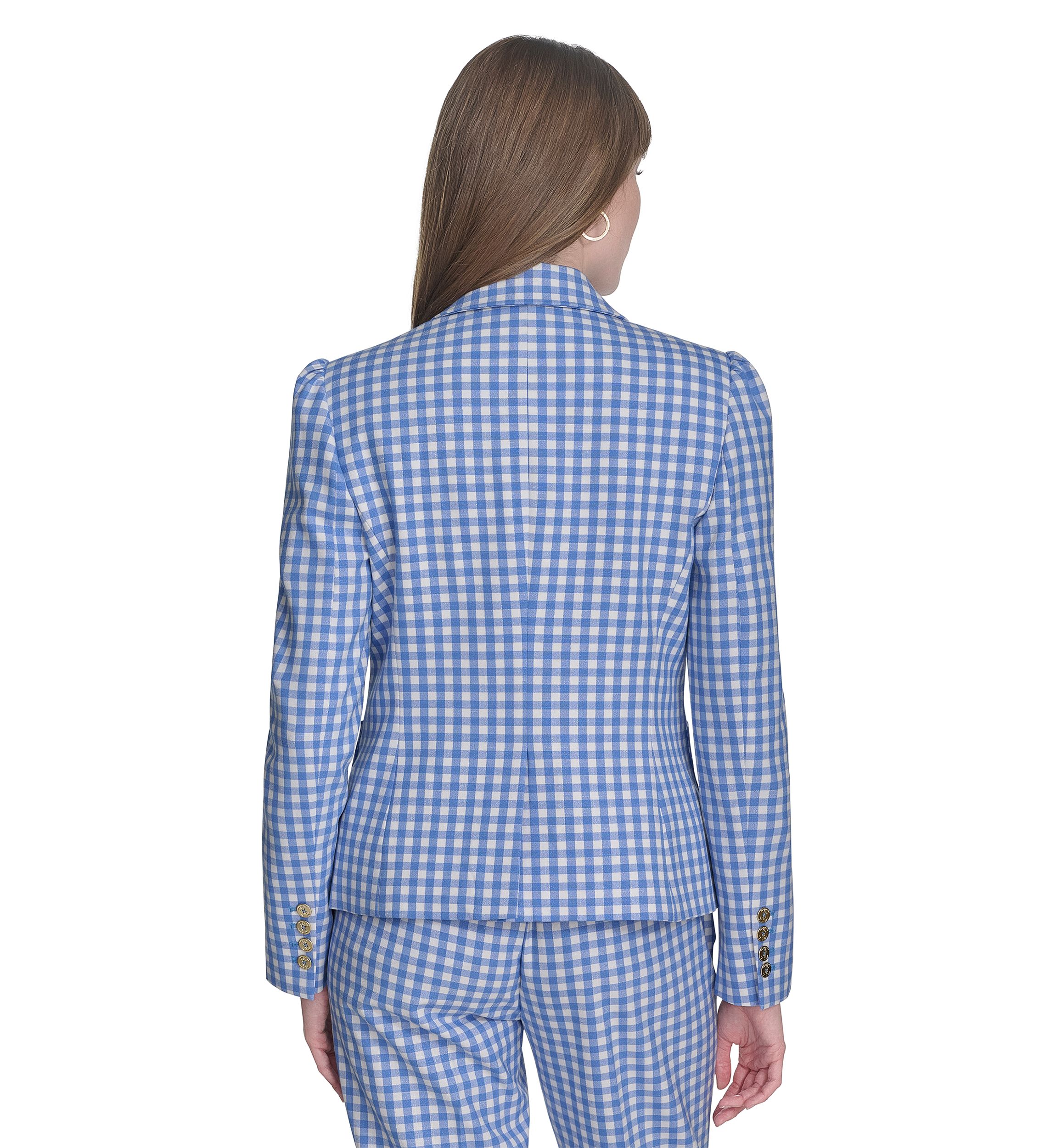Womens One Button Gingham Blazer