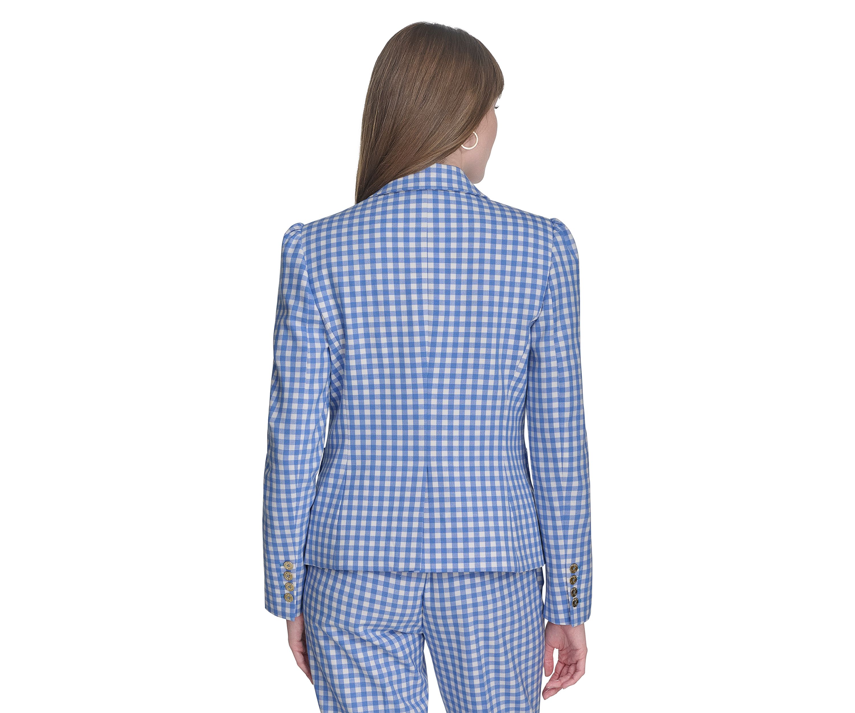 Womens One Button Gingham Blazer