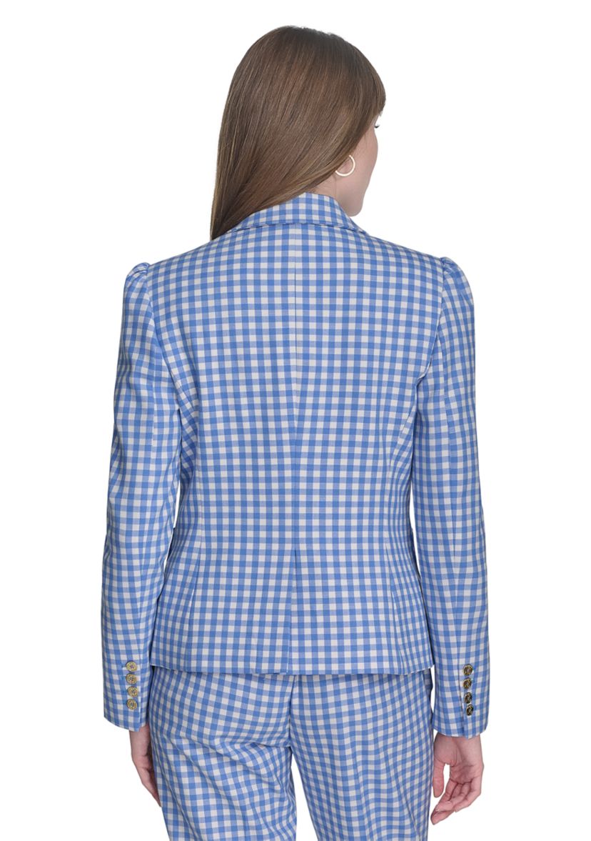 Womens One Button Gingham Blazer