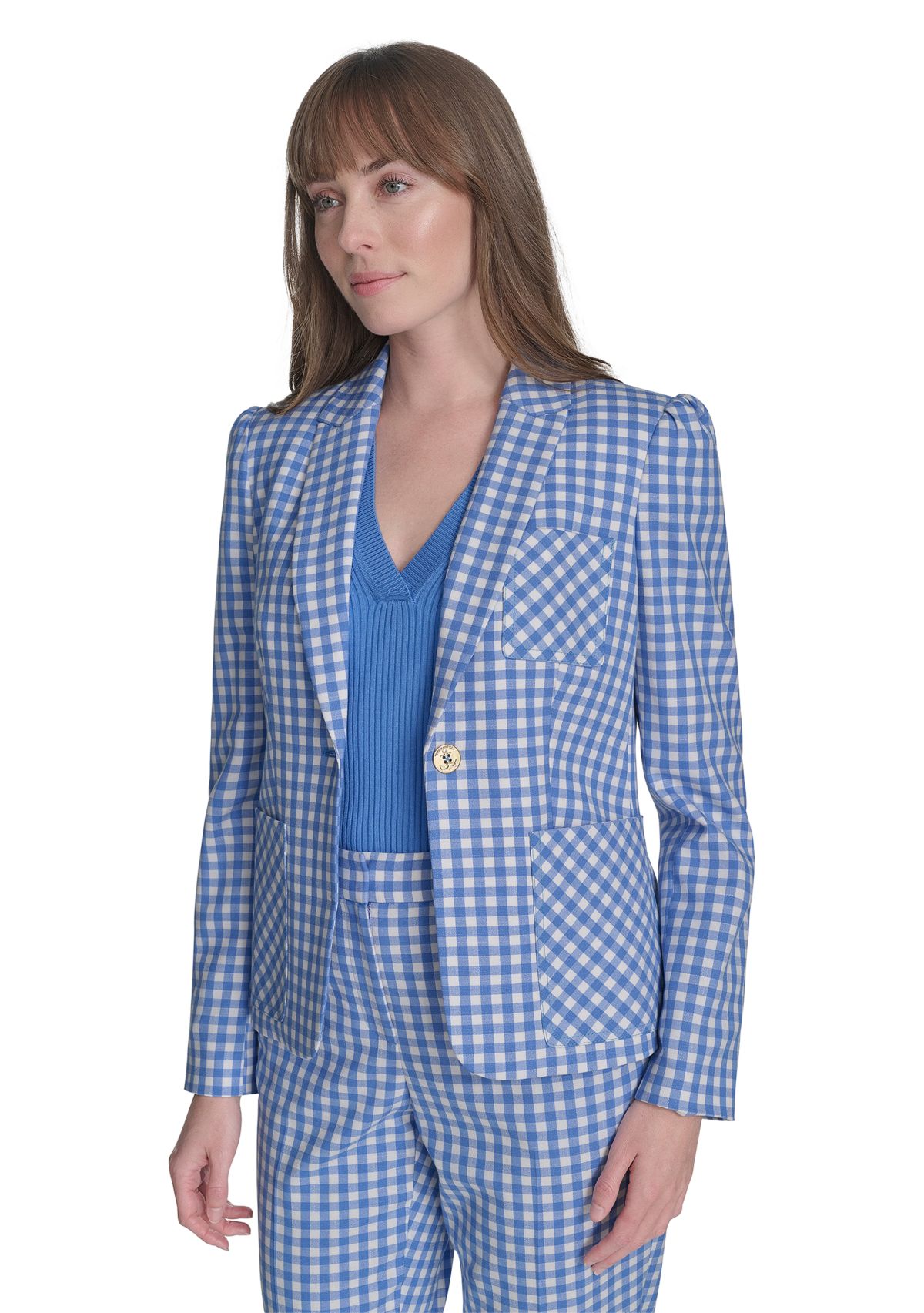 Womens One Button Gingham Blazer