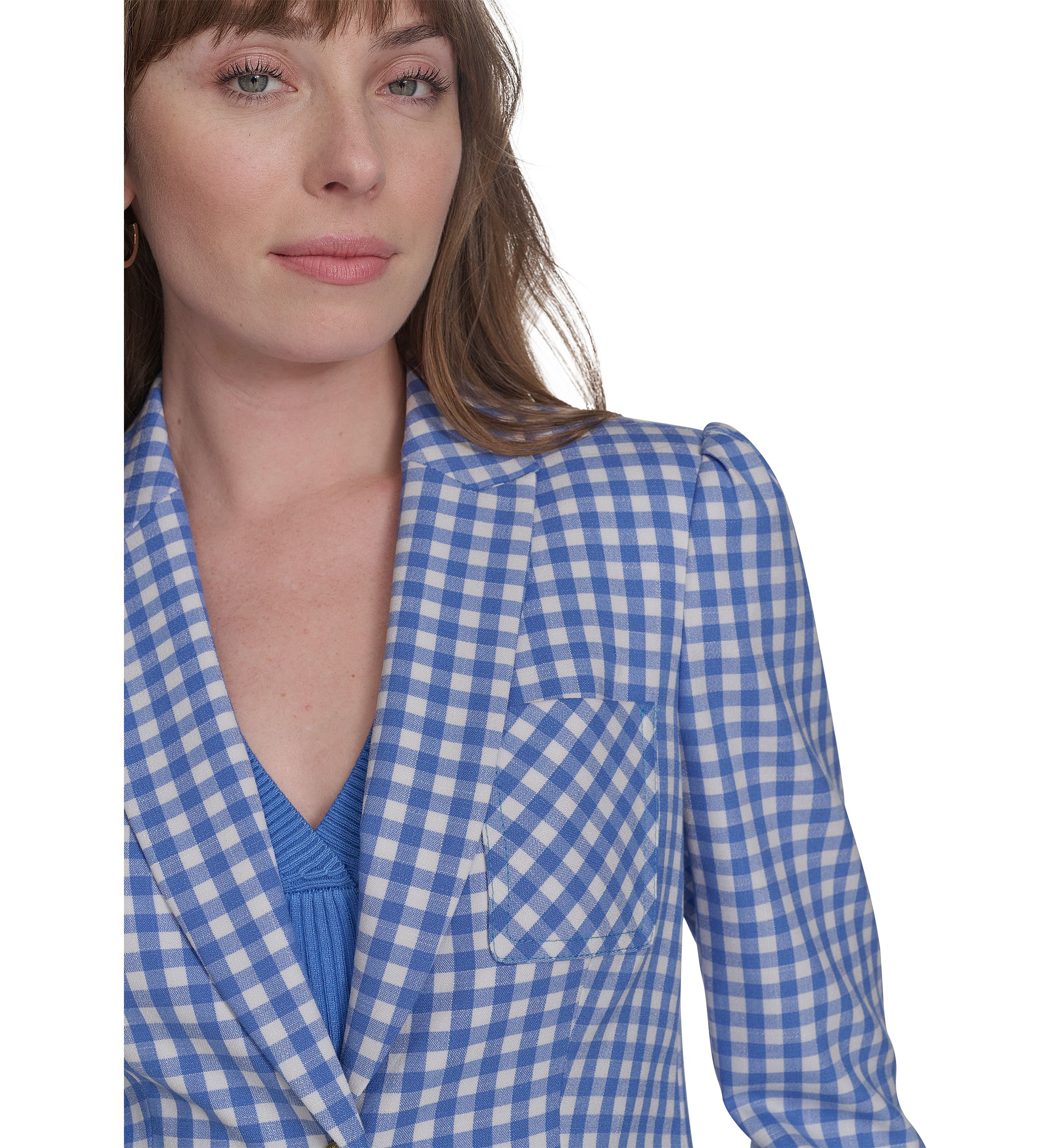 Womens One Button Gingham Blazer