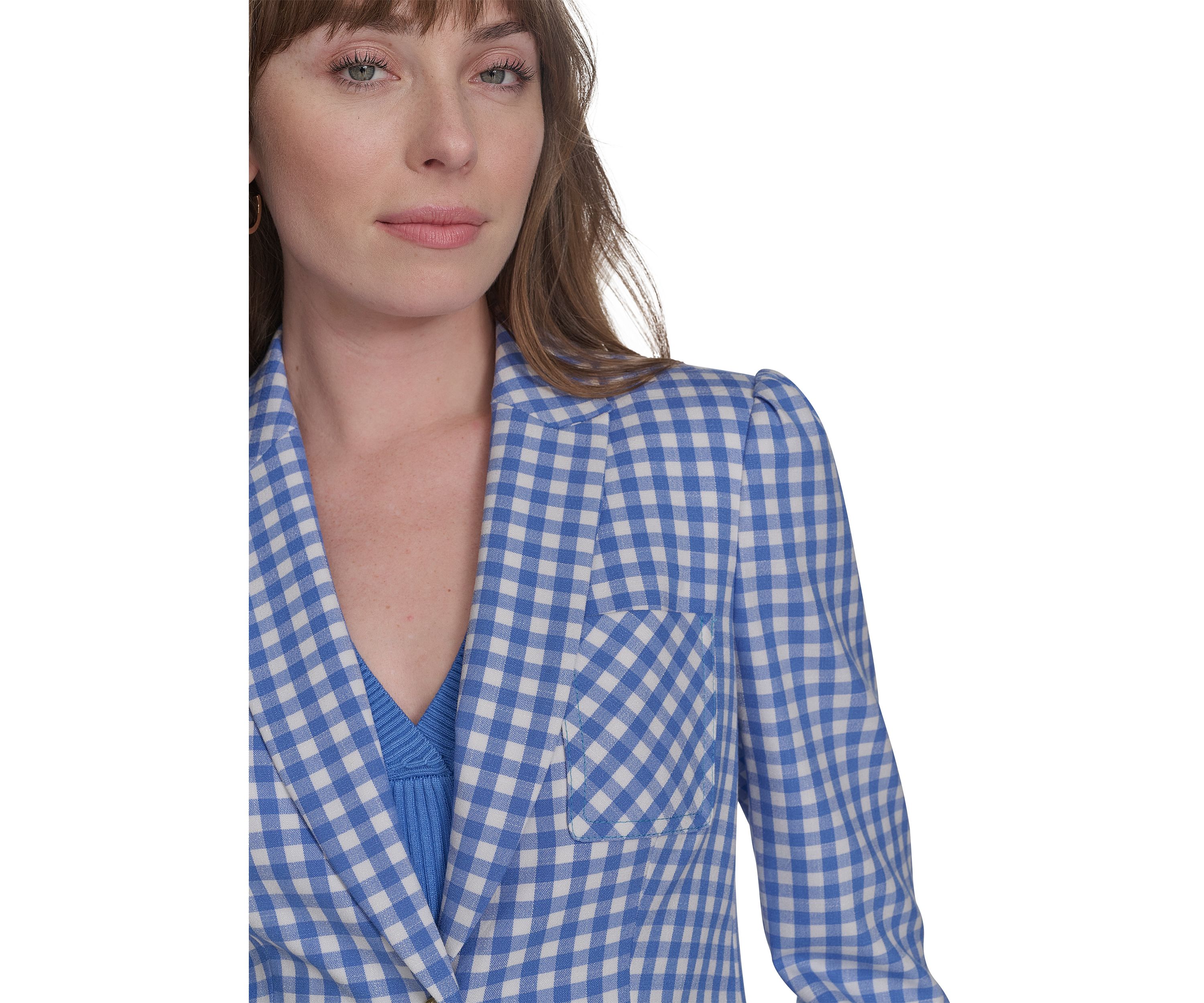 Womens One Button Gingham Blazer