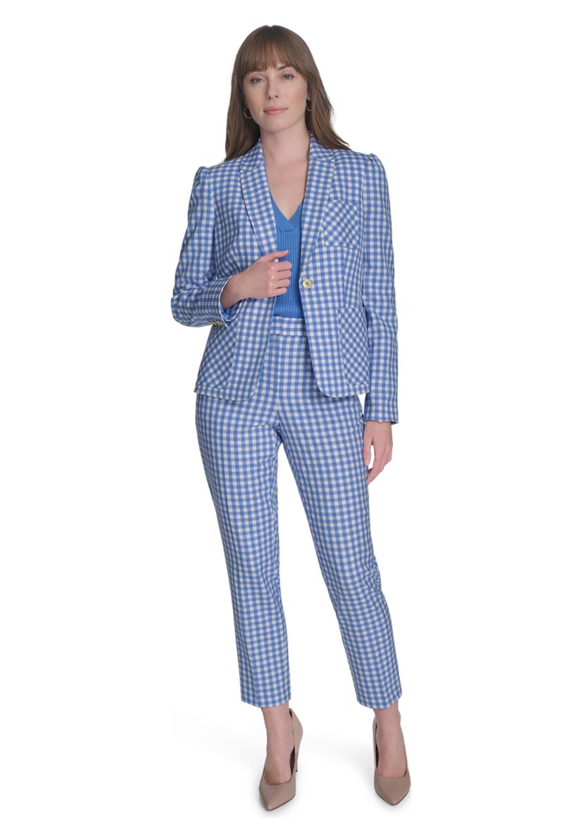 Womens One Button Gingham Blazer