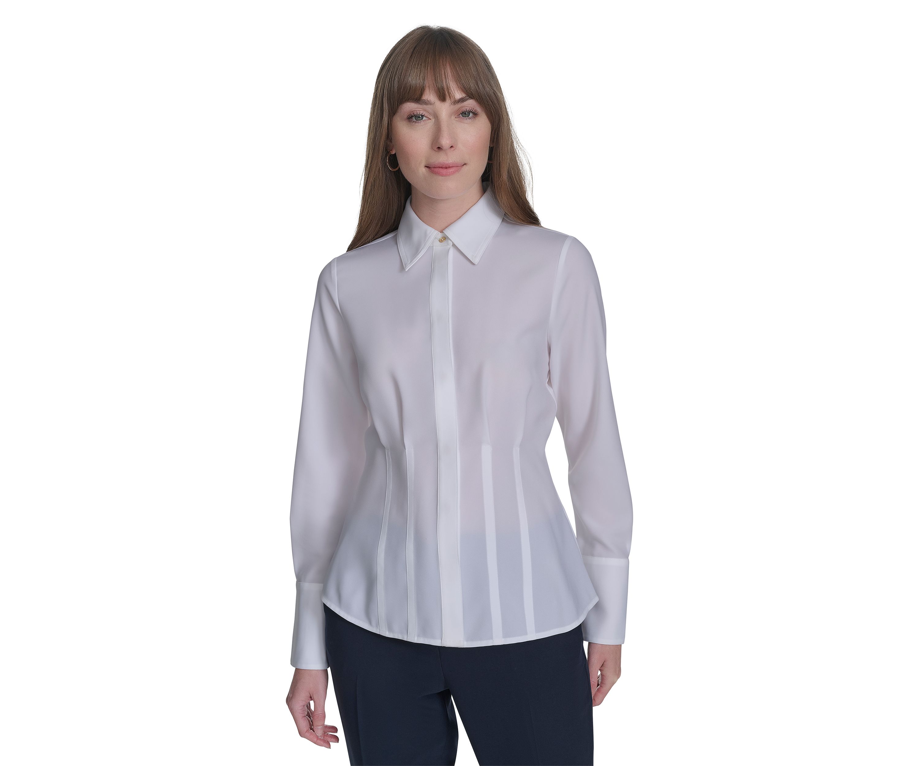 Womens Long Sleeve Pleated Blouse