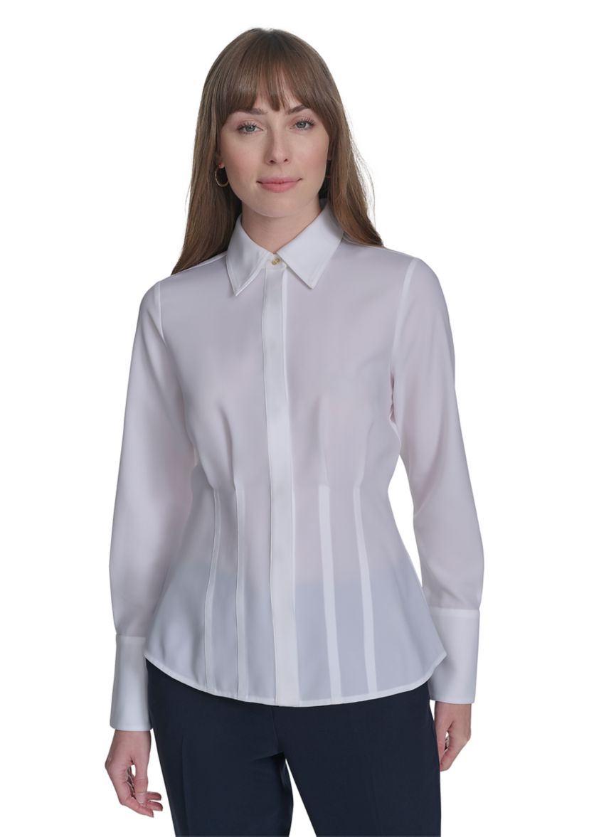 Womens Long Sleeve Pleated Blouse