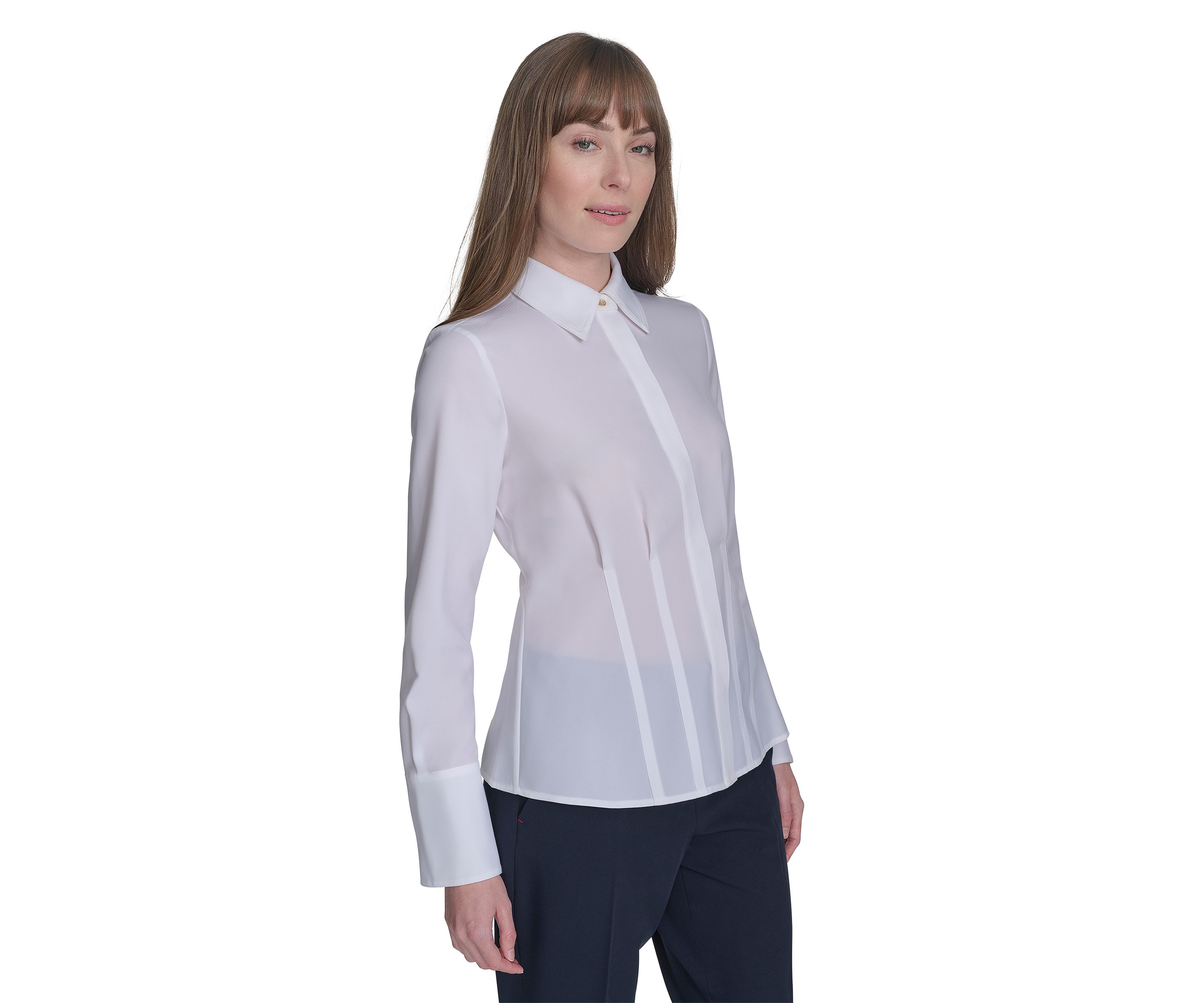 Womens Long Sleeve Pleated Blouse