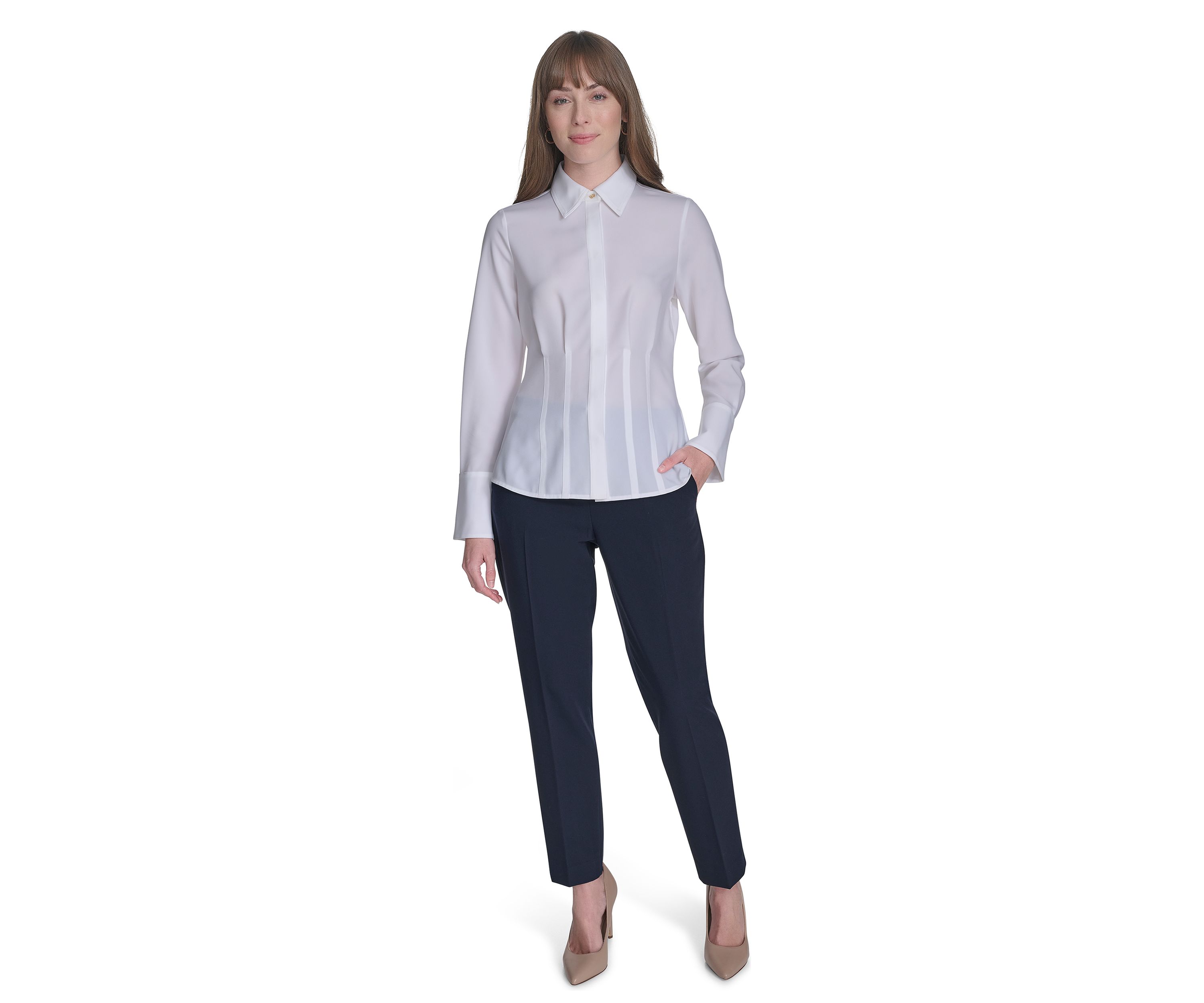 Womens Long Sleeve Pleated Blouse