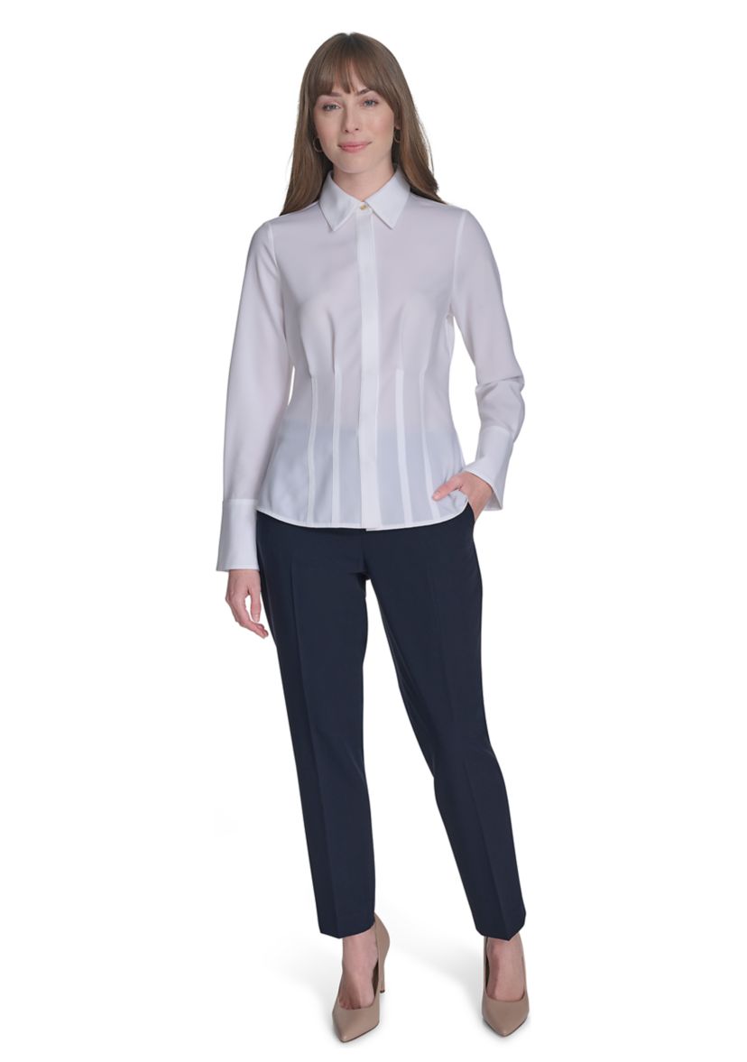 Womens Long Sleeve Pleated Blouse