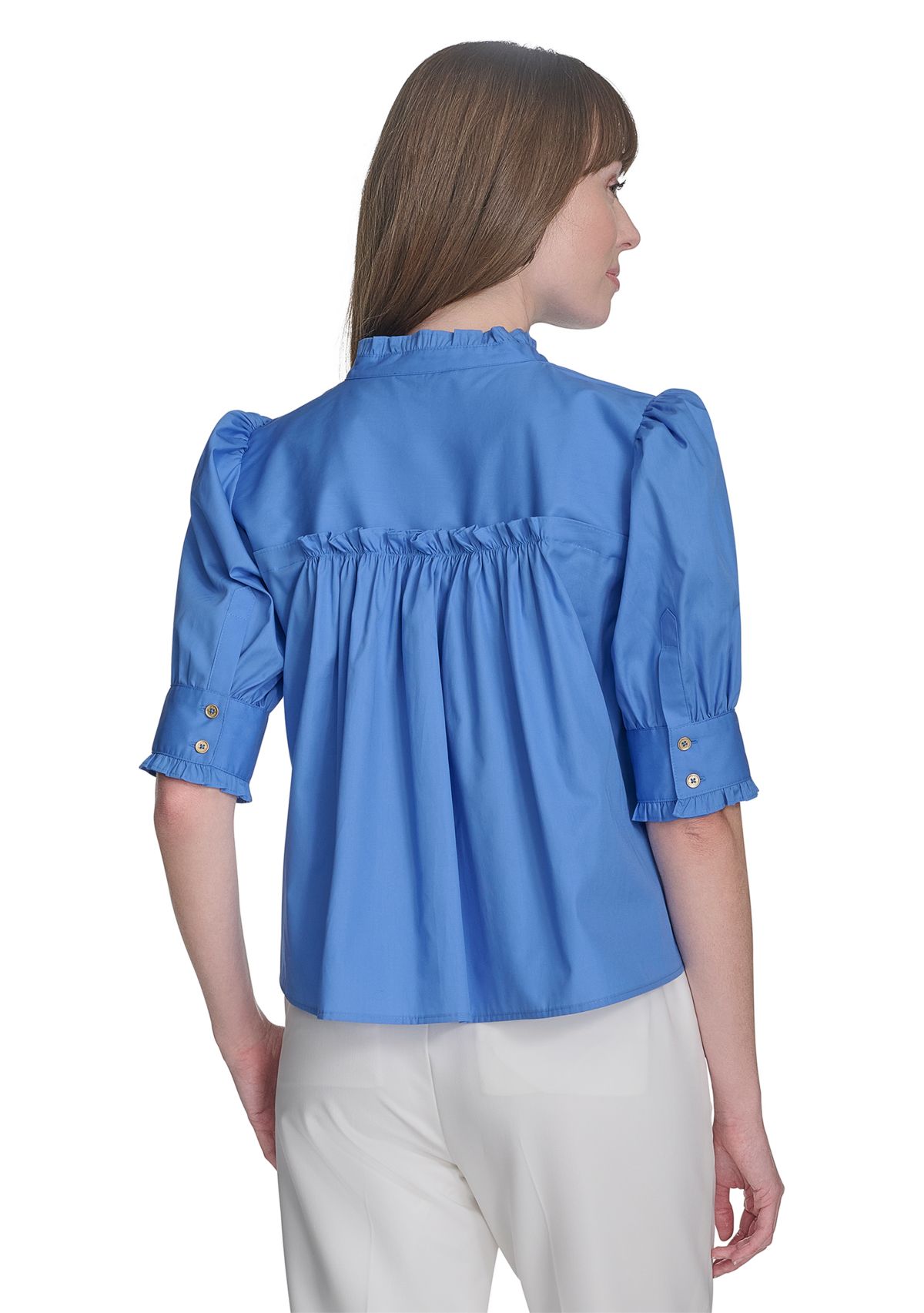Womens Ruffle Button Front Blouse