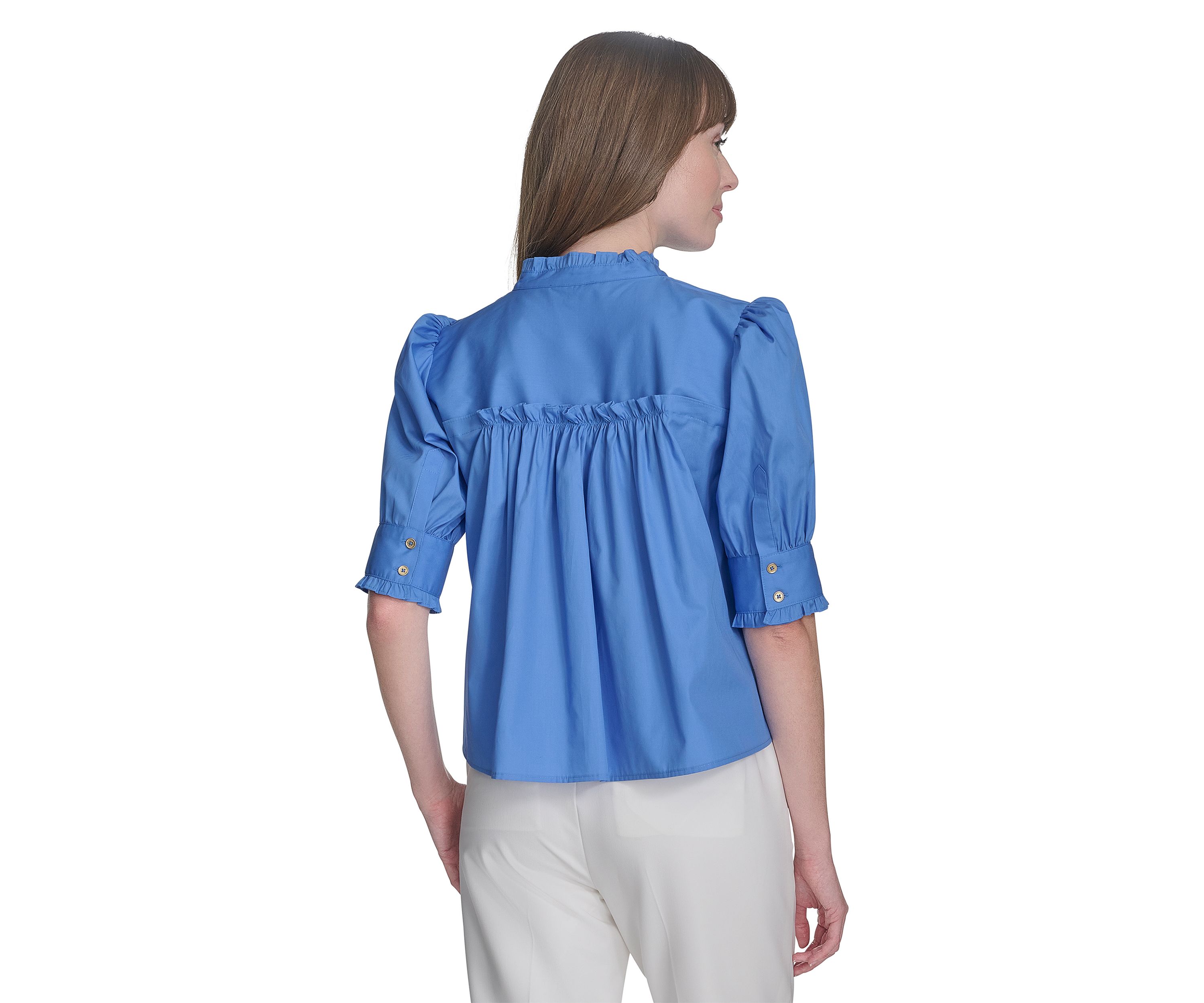 Womens Ruffle Button Front Blouse