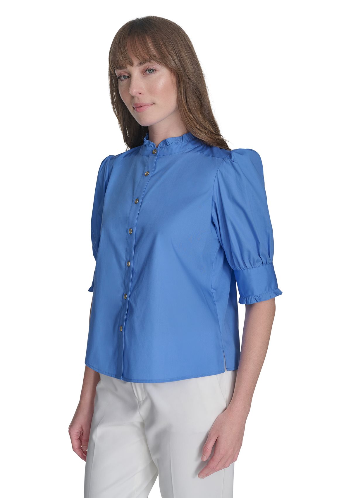 Womens Ruffle Button Front Blouse