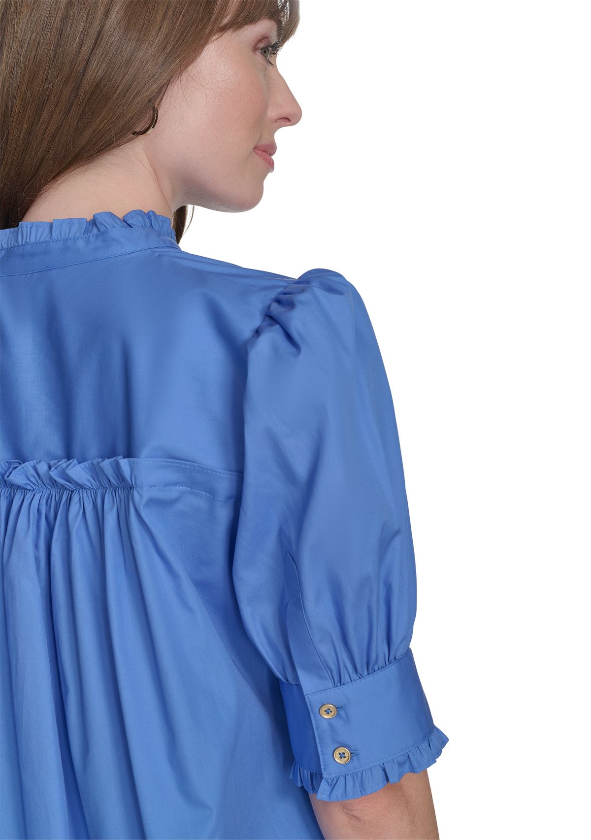 Womens Ruffle Button Front Blouse