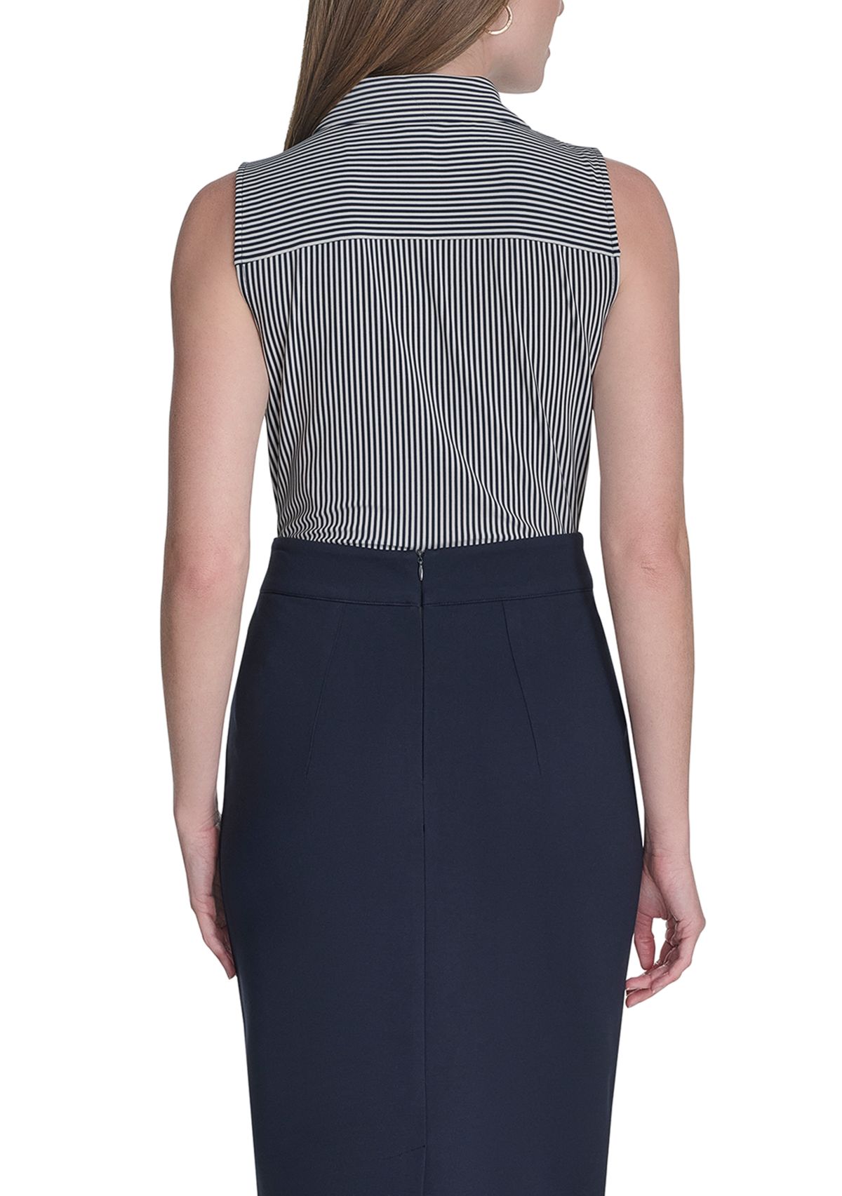 Womens Sleeveless Stripe Knit Button Front Top