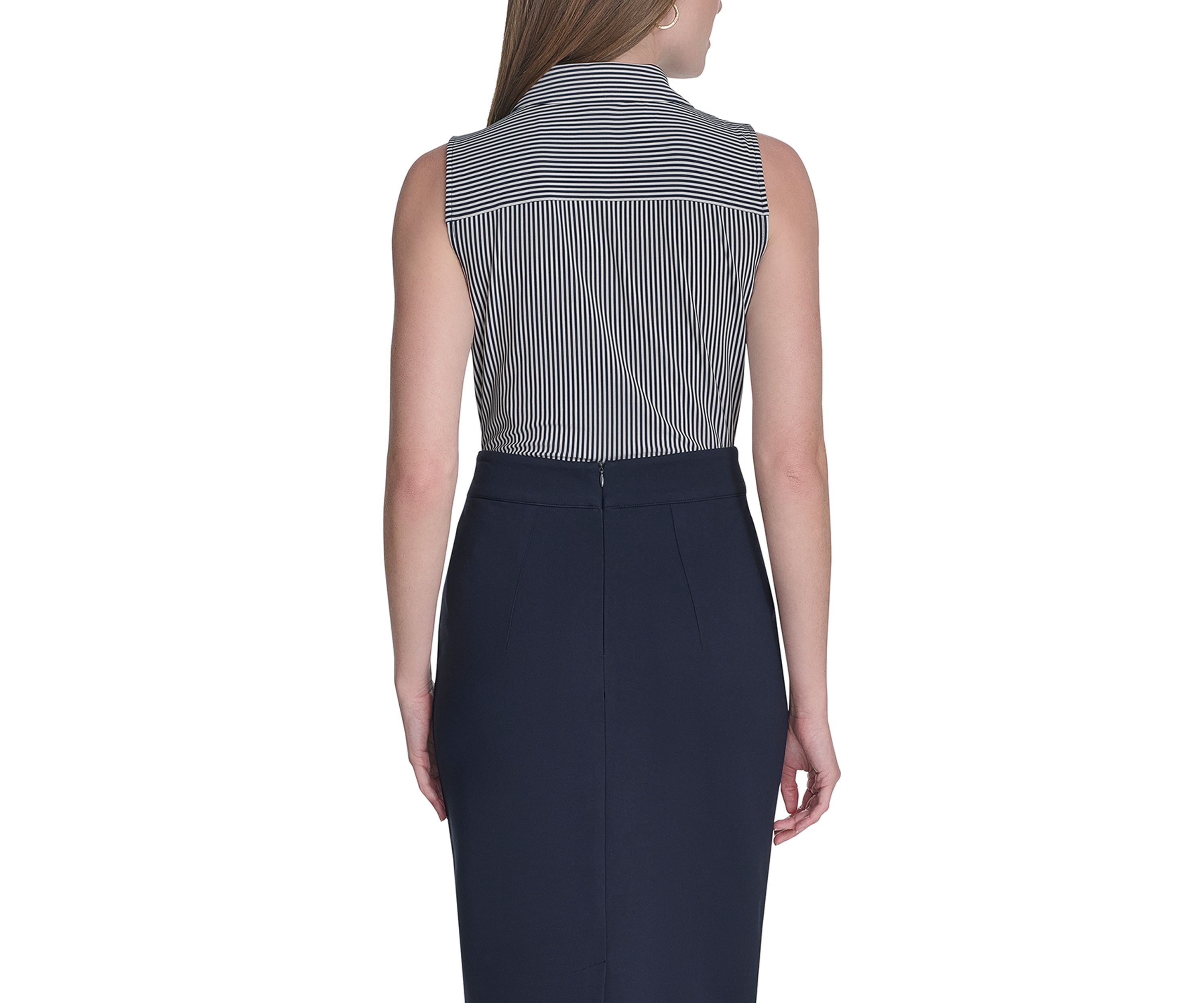 Womens Sleeveless Stripe Knit Button Front Top