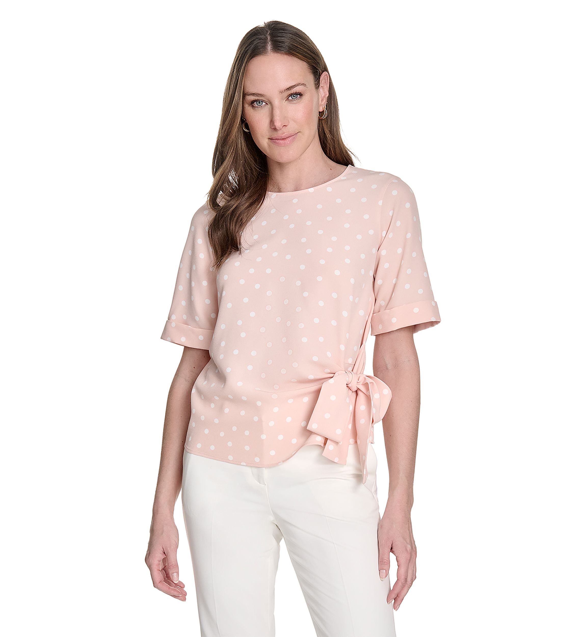 Womens Dot Tie Front Blouse