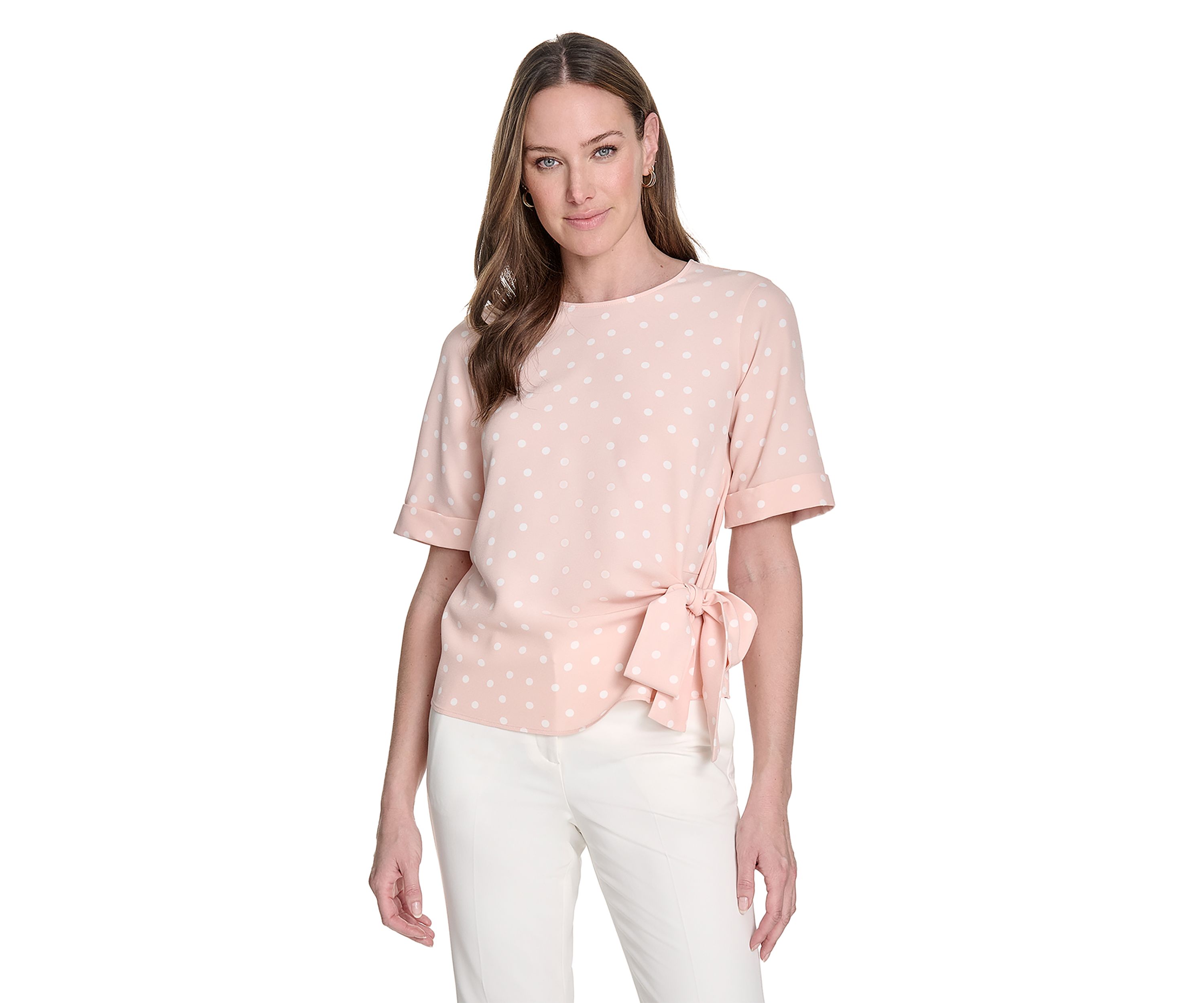 Womens Dot Tie Front Blouse