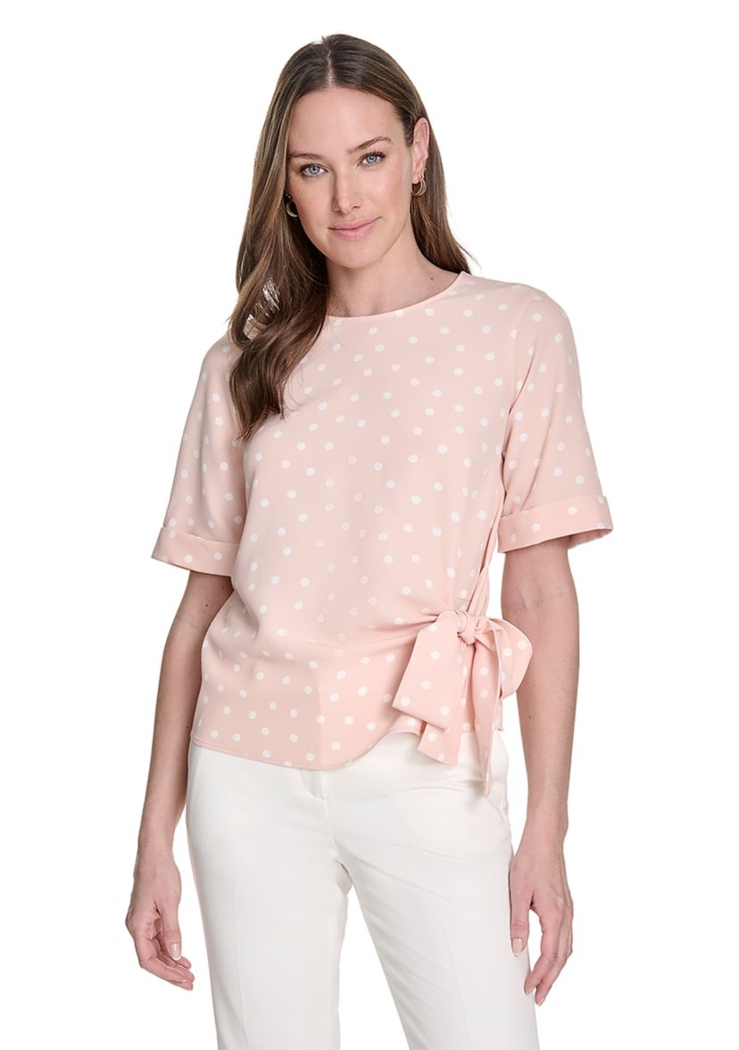 Womens Dot Tie Front Blouse