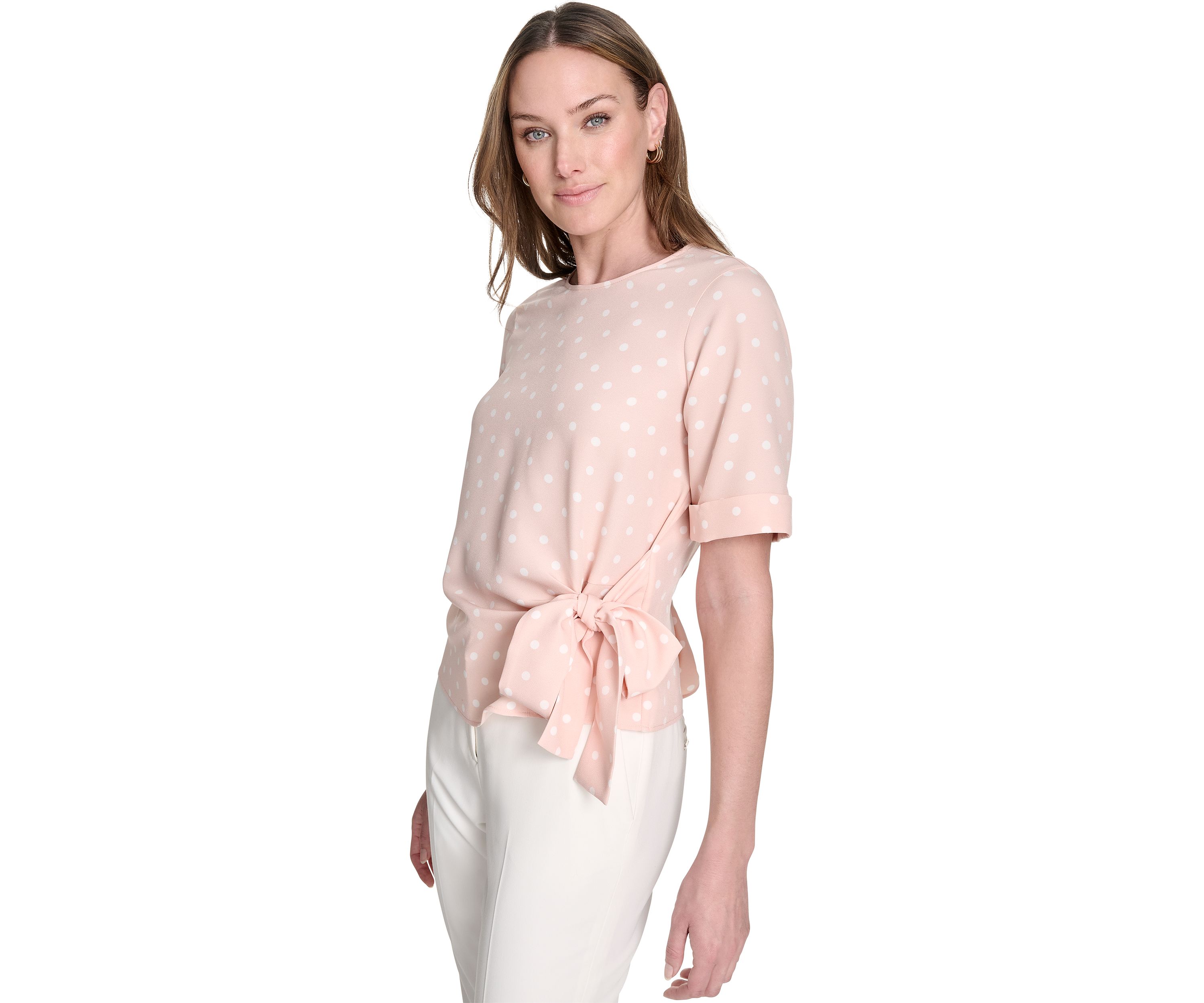 Womens Dot Tie Front Blouse