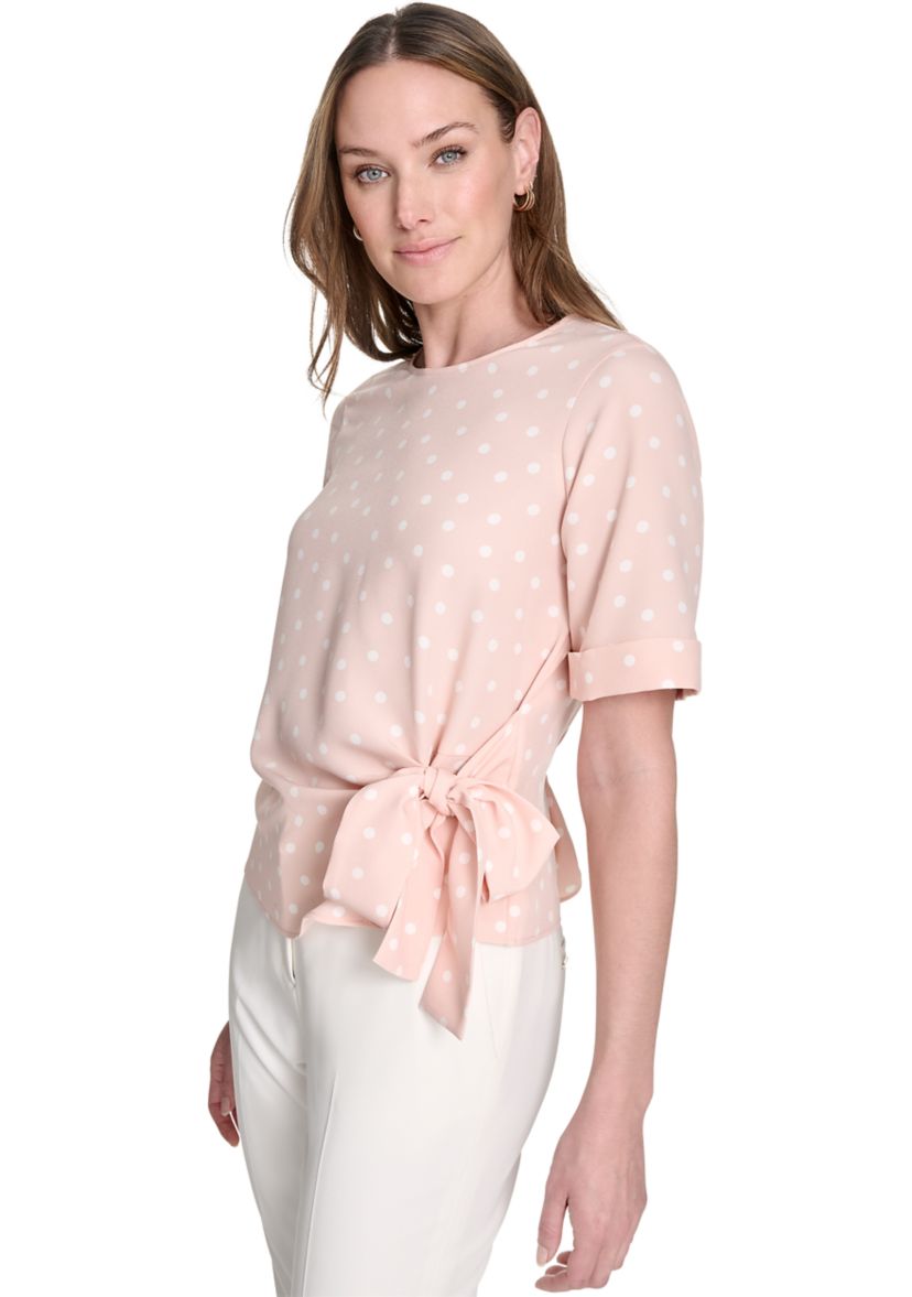 Womens Dot Tie Front Blouse