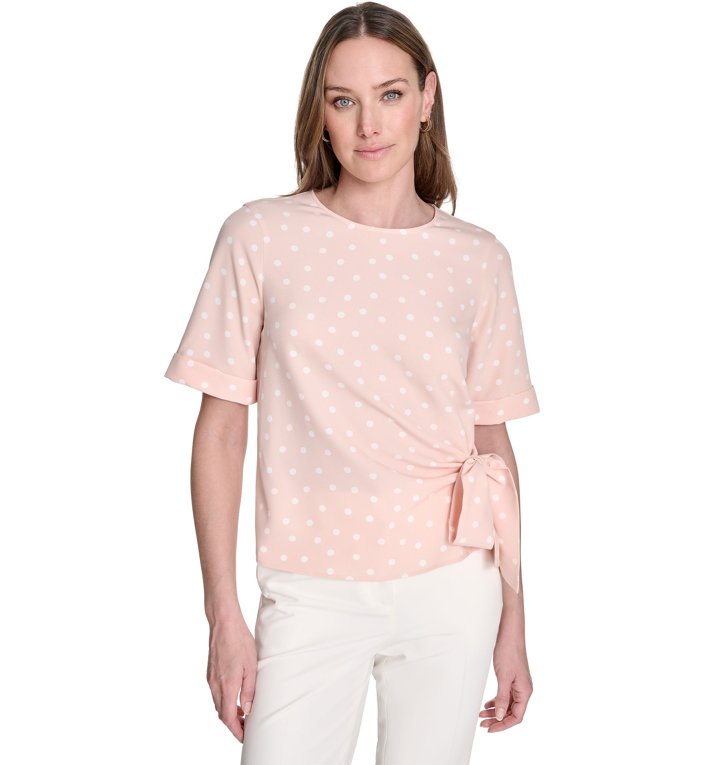 Womens Dot Tie Front Blouse