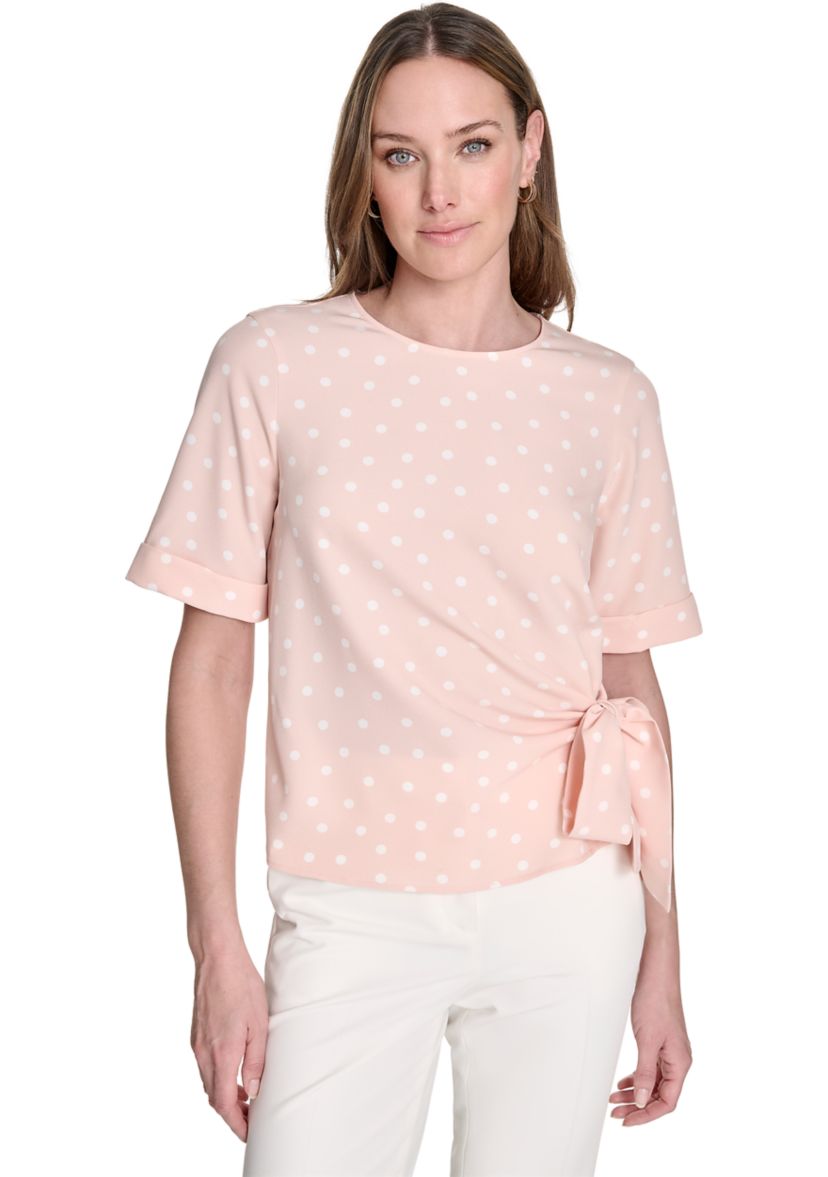 Womens Dot Tie Front Blouse