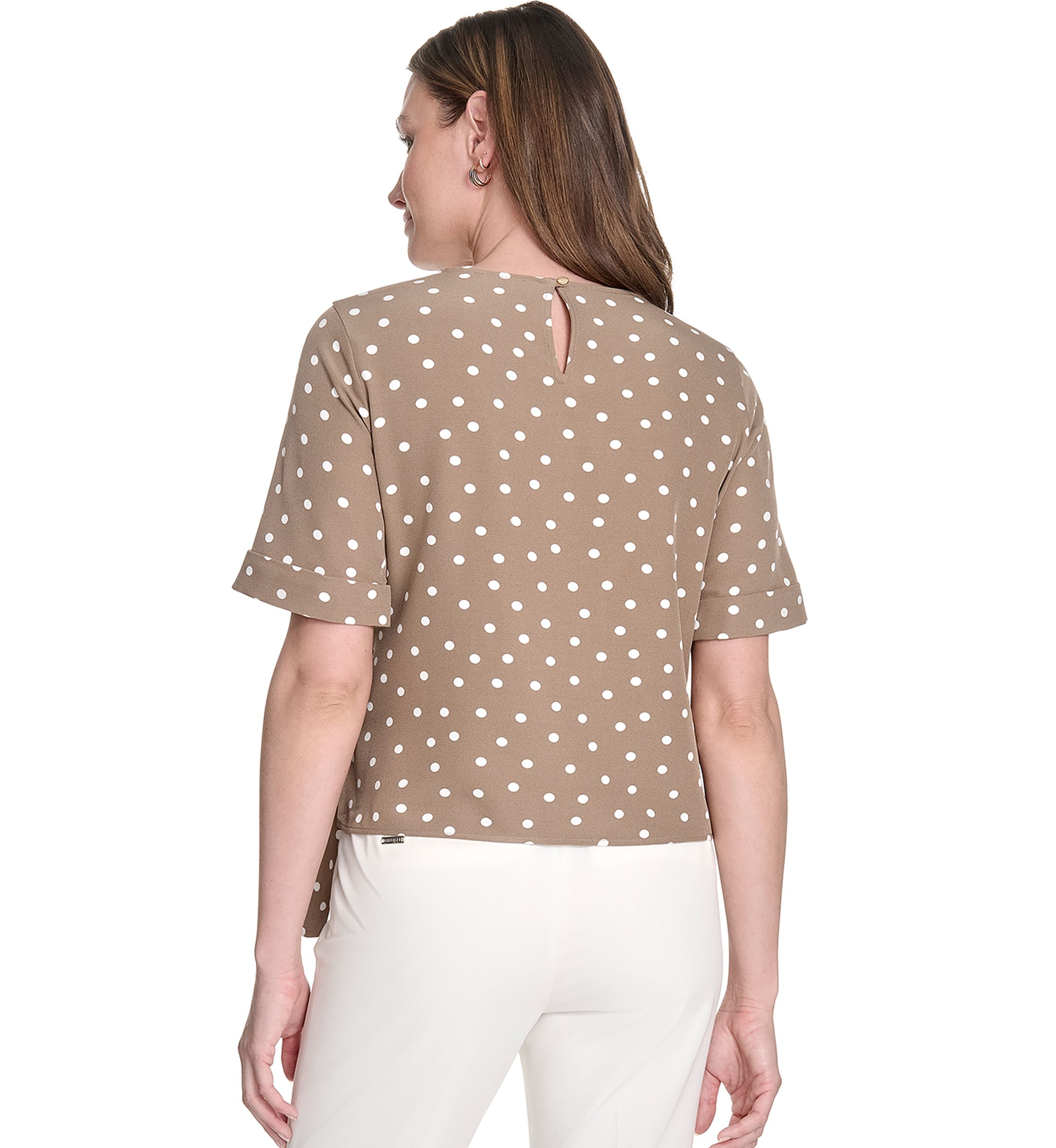 Womens Dot Short Sleeve Tie Front Blouse 