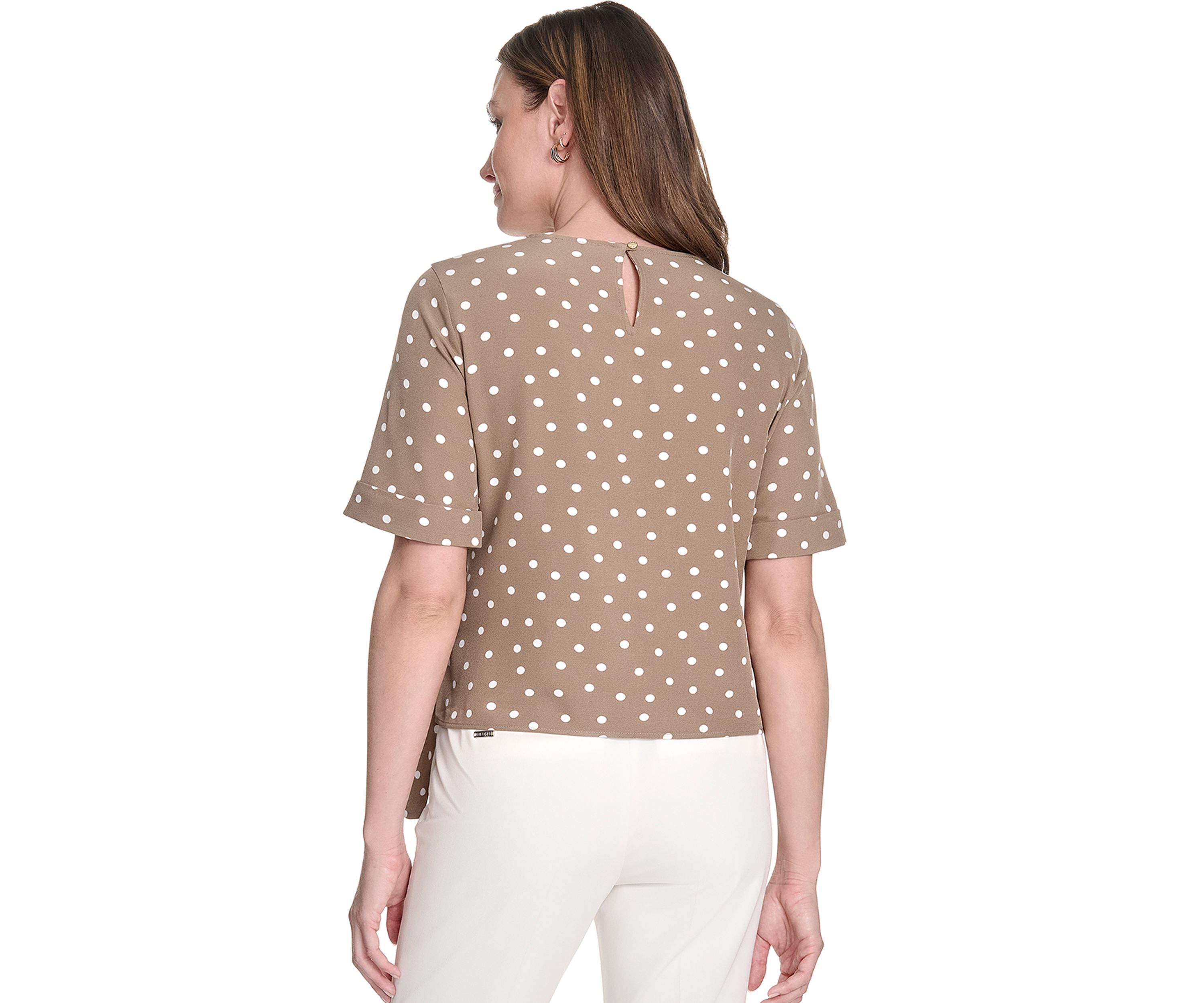 Womens Dot Short Sleeve Tie Front Blouse 