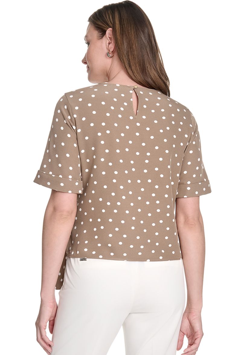 Womens Dot Short Sleeve Tie Front Blouse 