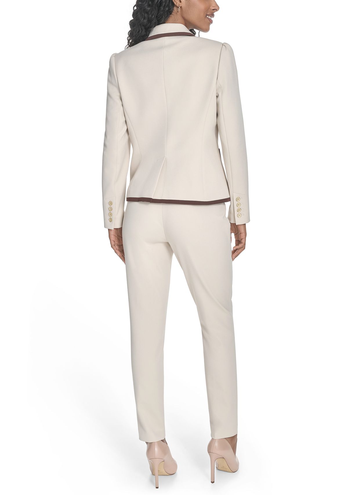Womens Contrast Trim One Button Blazer