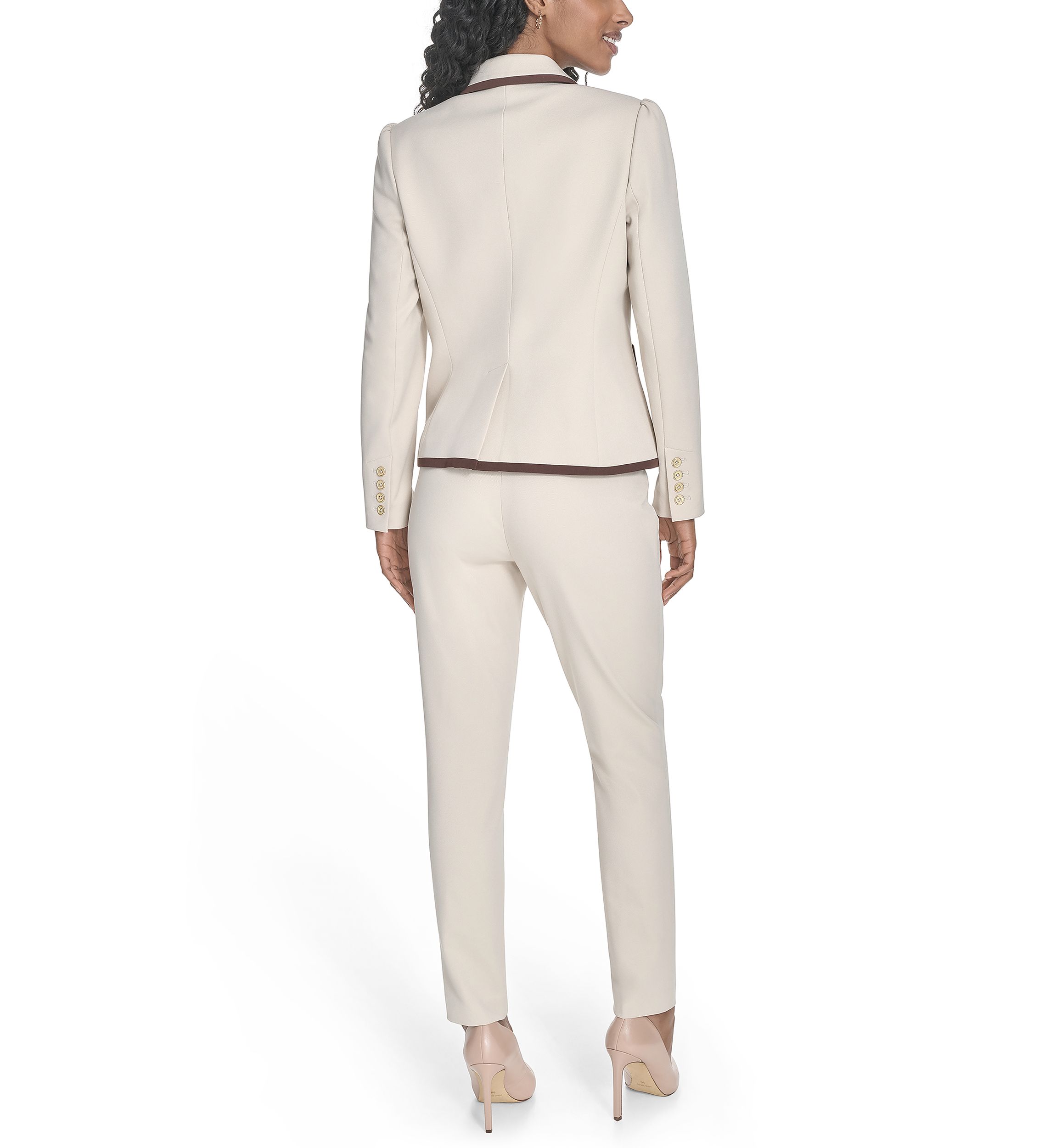 Womens Contrast Trim One Button Blazer