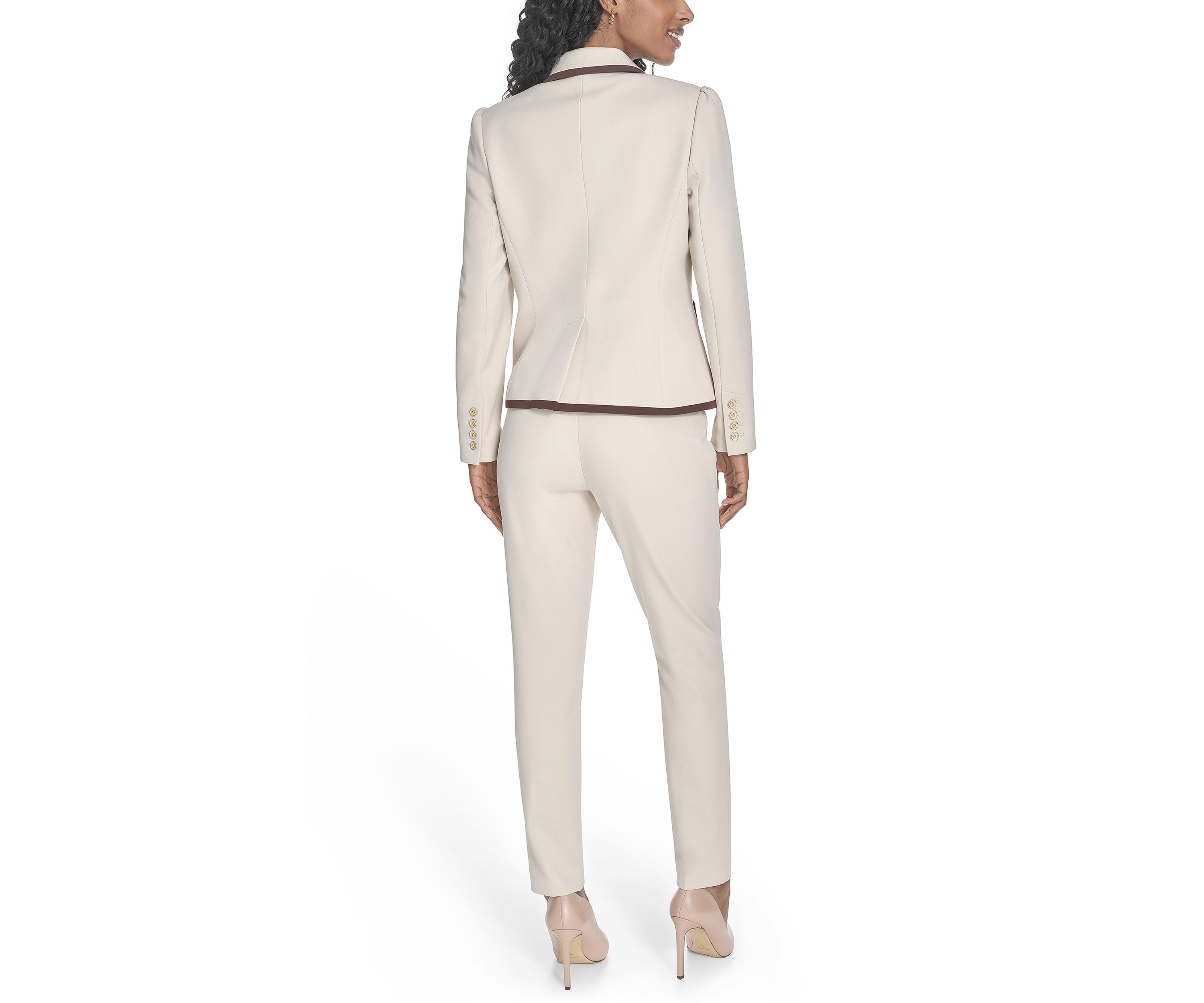Womens Contrast Trim One Button Blazer