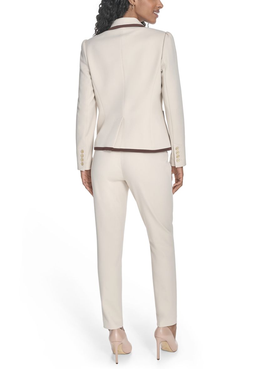 Womens Contrast Trim One Button Blazer