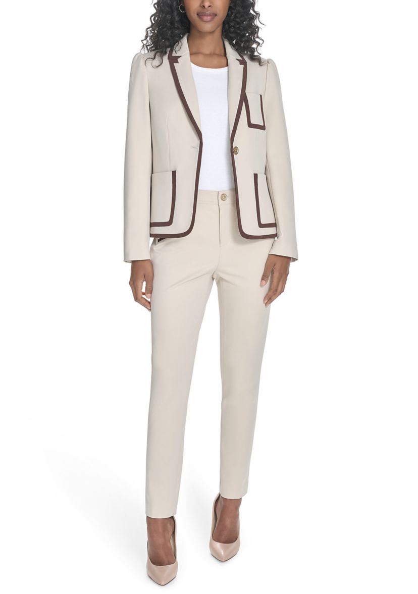 Womens Contrast Trim One Button Blazer