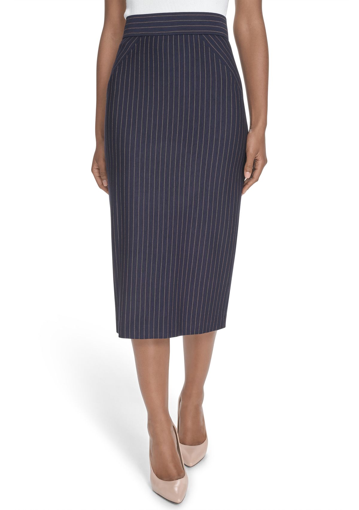 Womens Pinstripe Midi Skirt