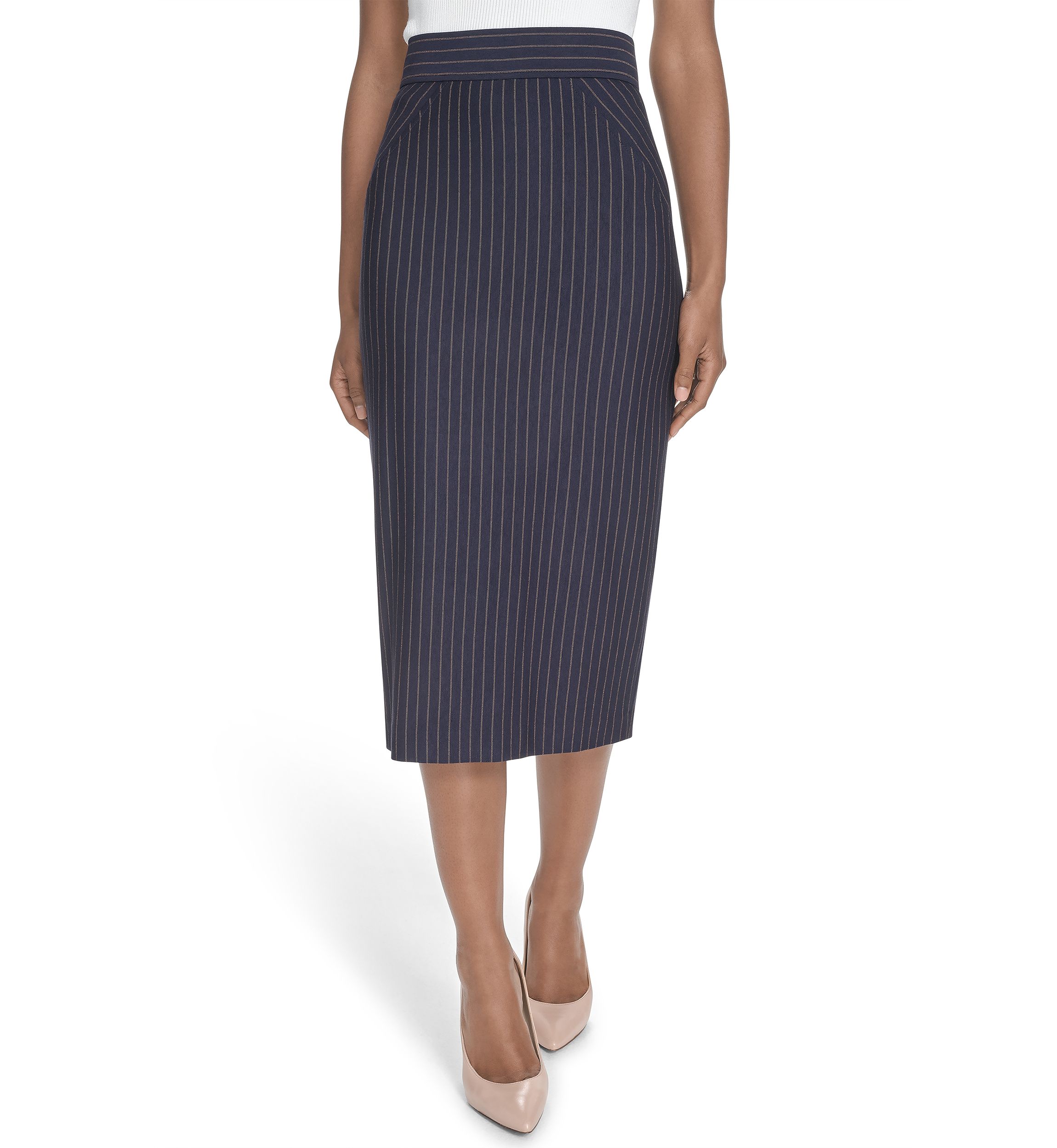 Womens Pinstripe Midi Skirt