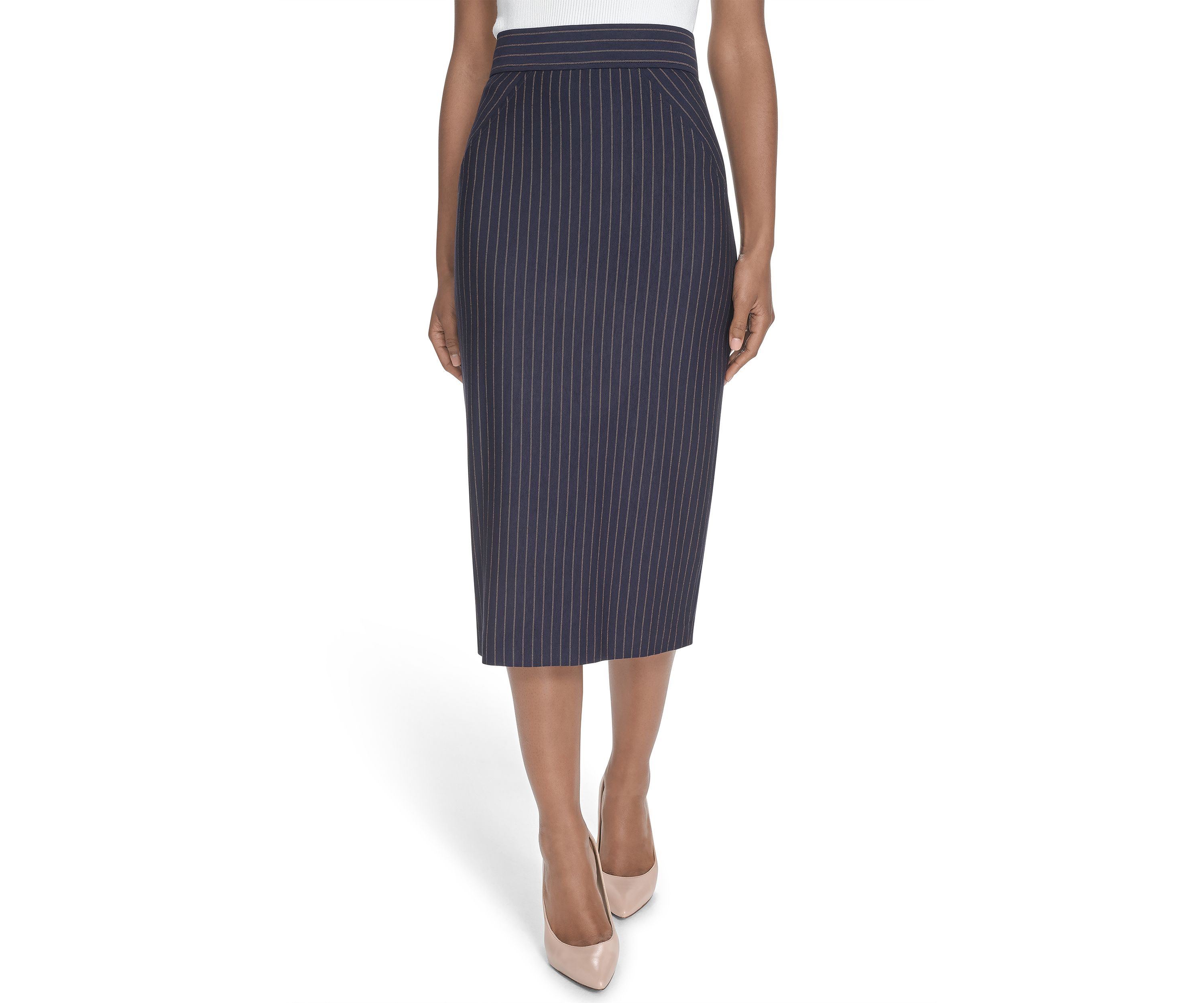 Womens Pinstripe Midi Skirt