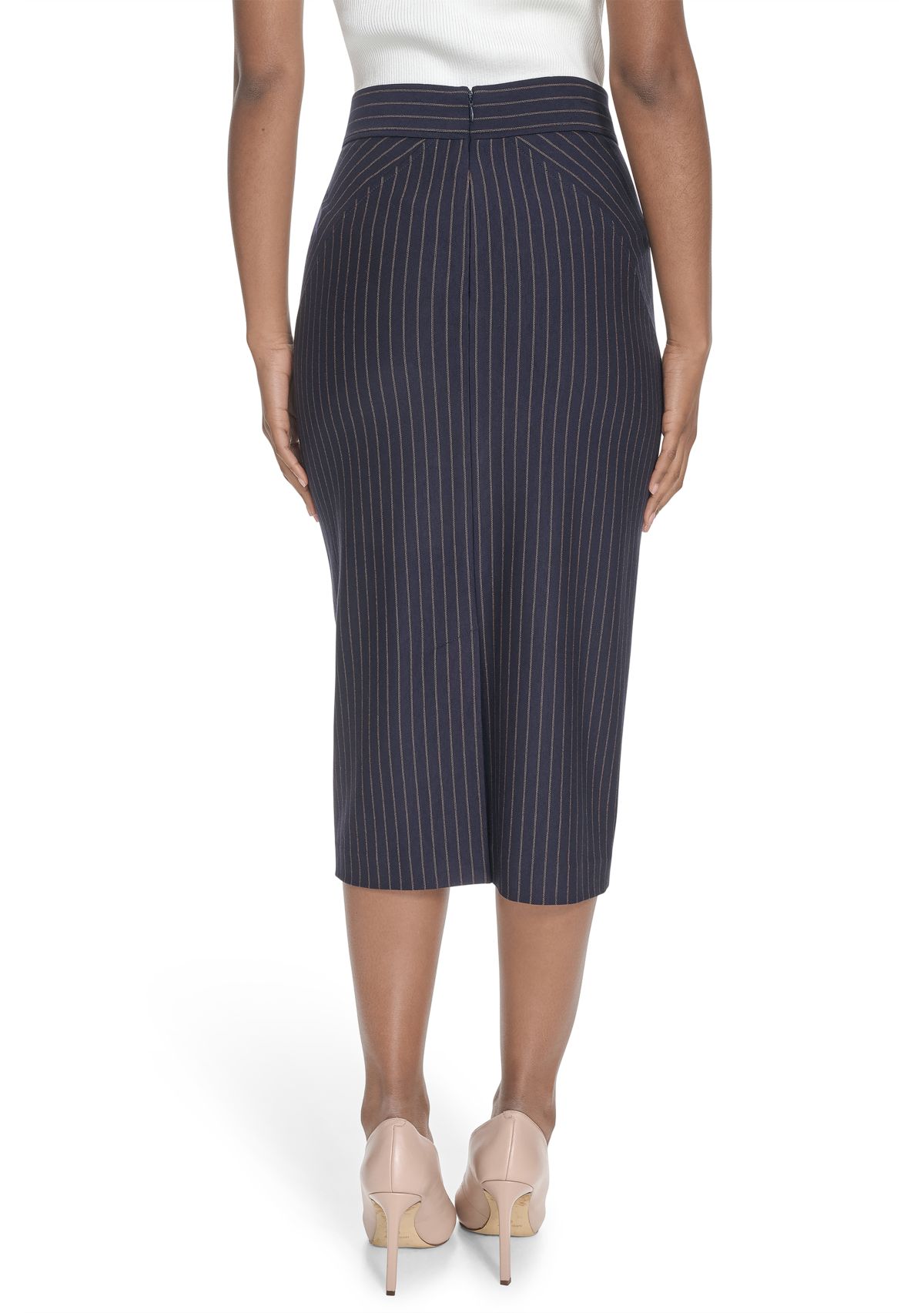 Womens Pinstripe Midi Skirt