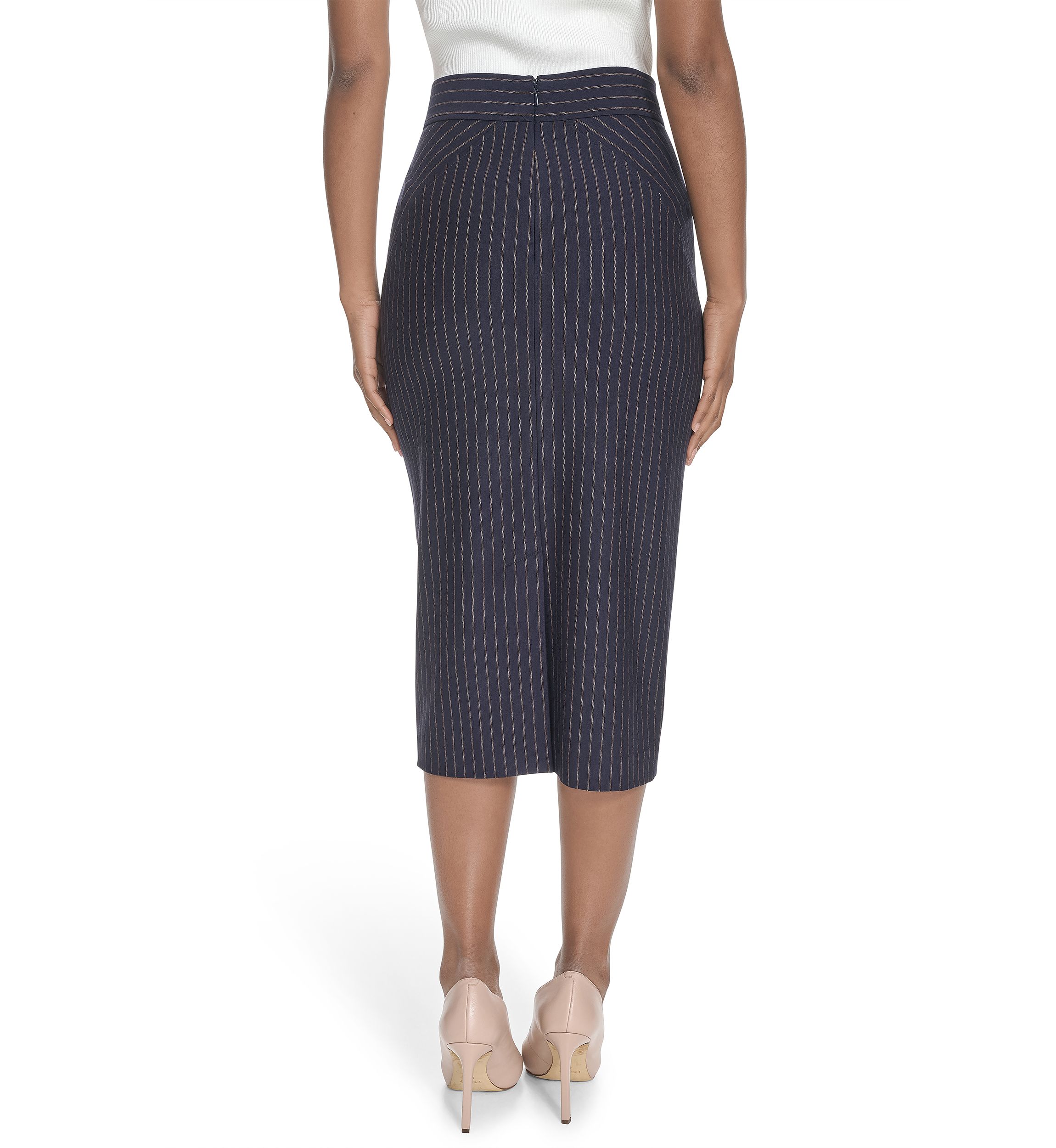 Womens Pinstripe Midi Skirt