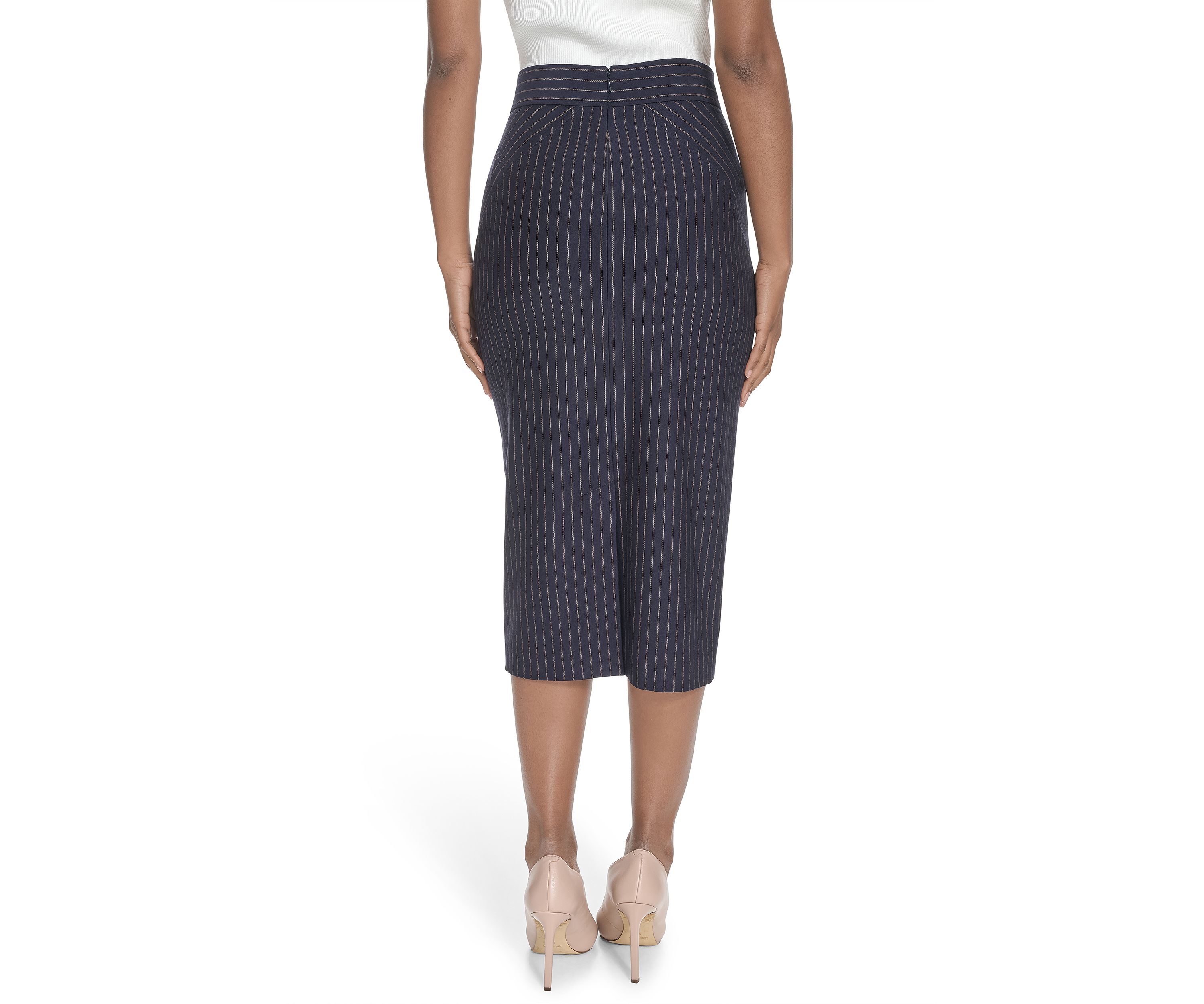 Womens Pinstripe Midi Skirt