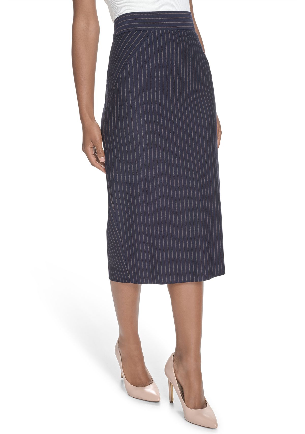 Womens Pinstripe Midi Skirt
