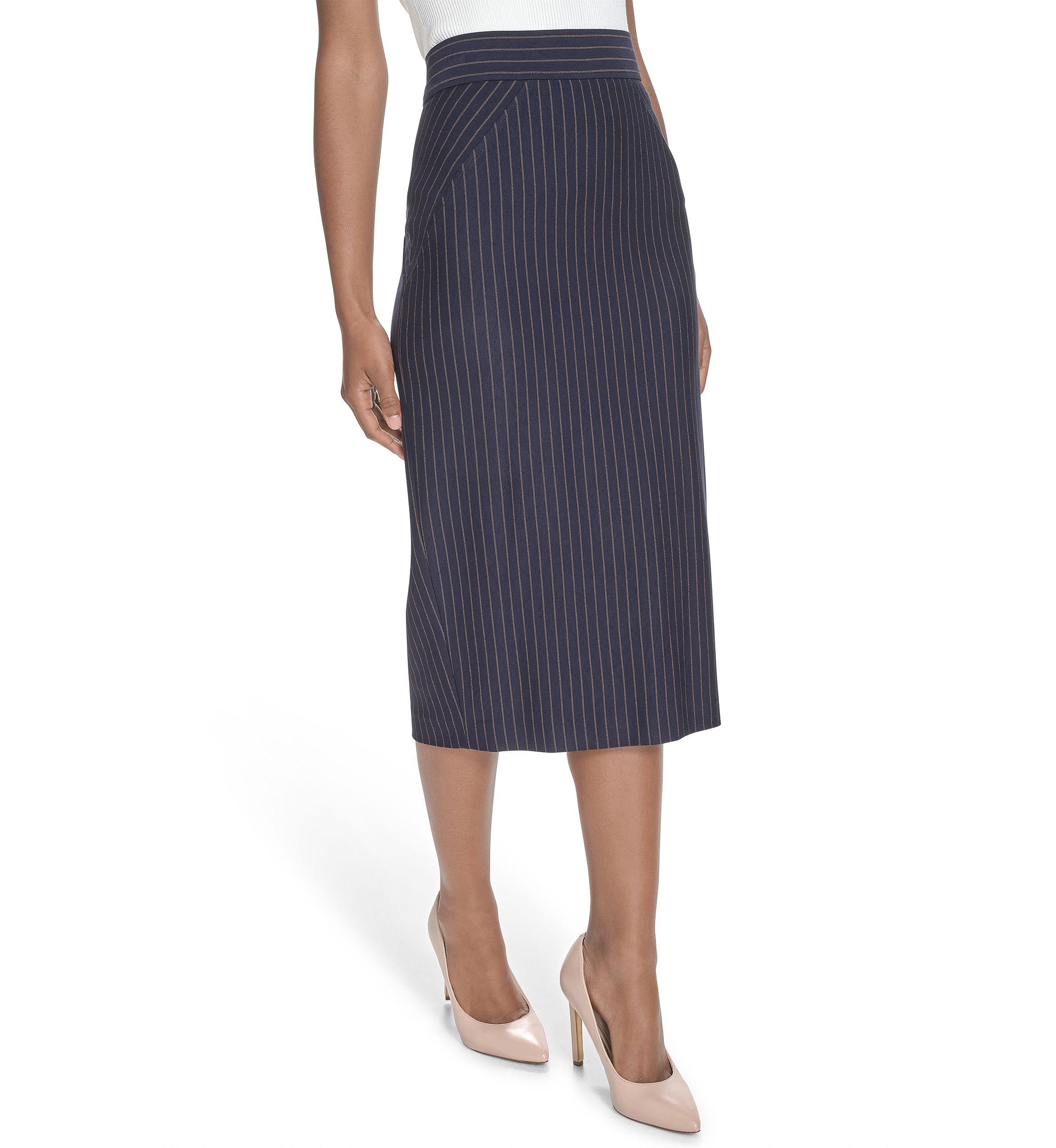 Womens Pinstripe Midi Skirt