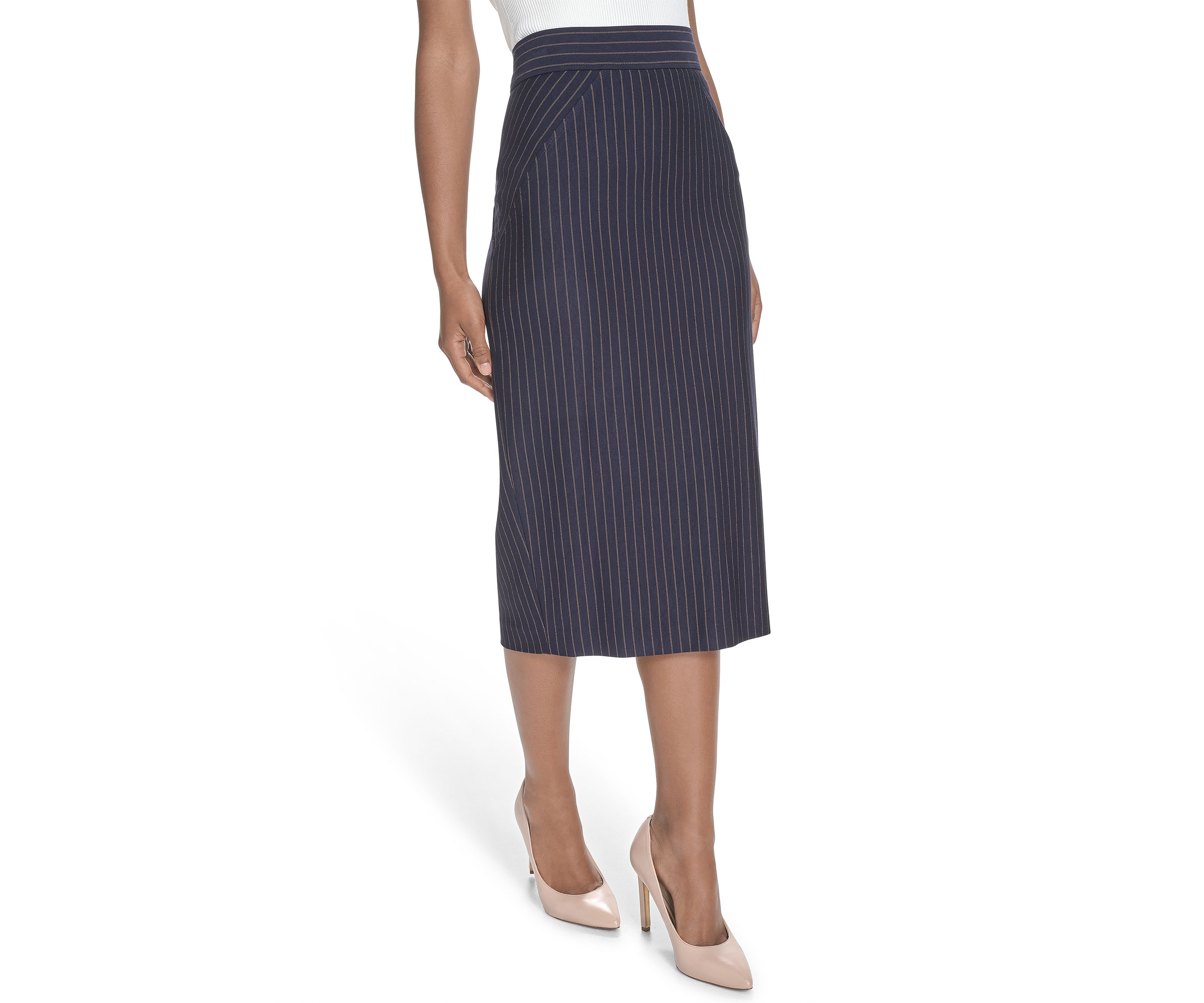 Womens Pinstripe Midi Skirt